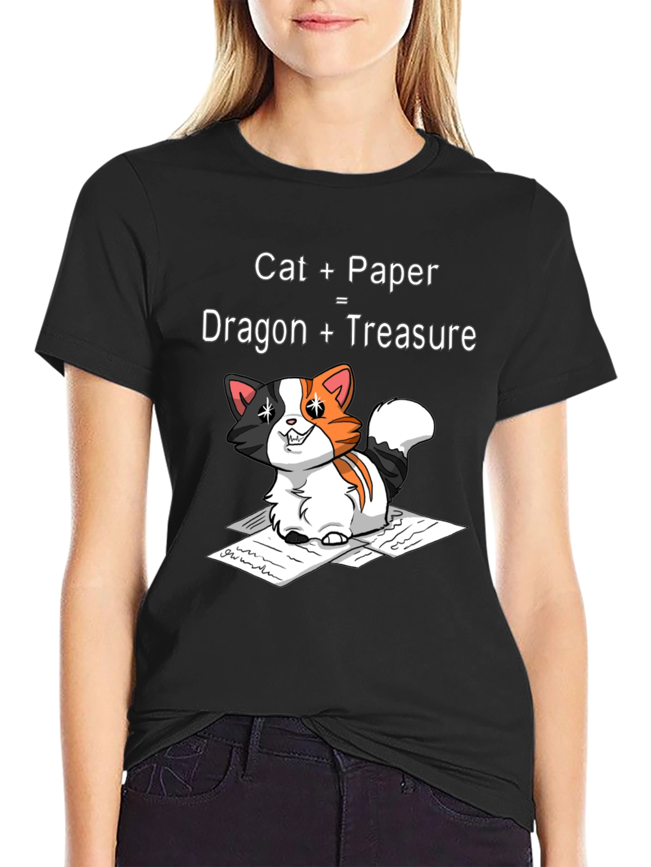 Black Cat Dragon Treasure Graphic T-Shirt view 2