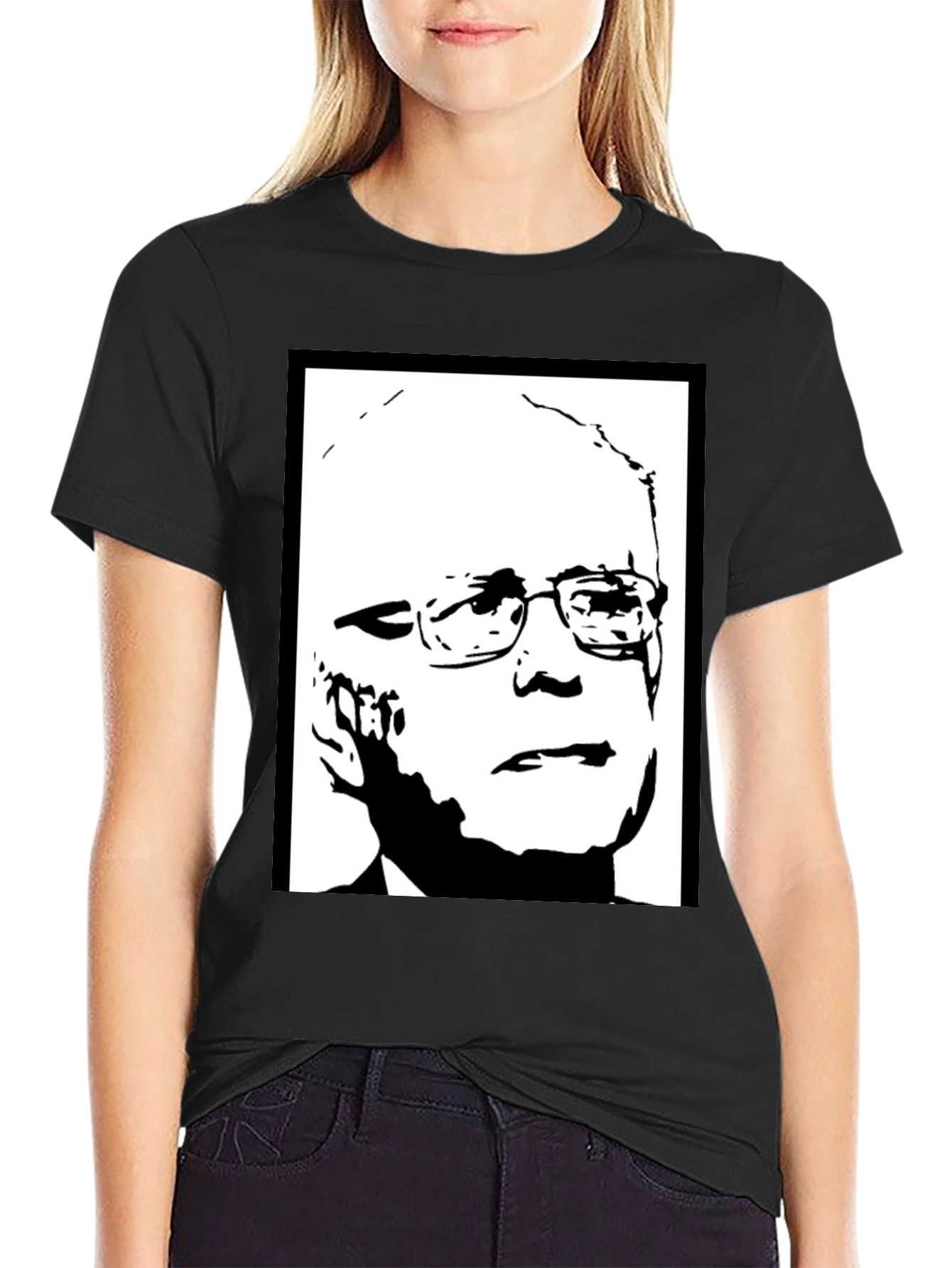 Black Political Graphic Tee - Bernie Sanders Portrait Shirt view 2