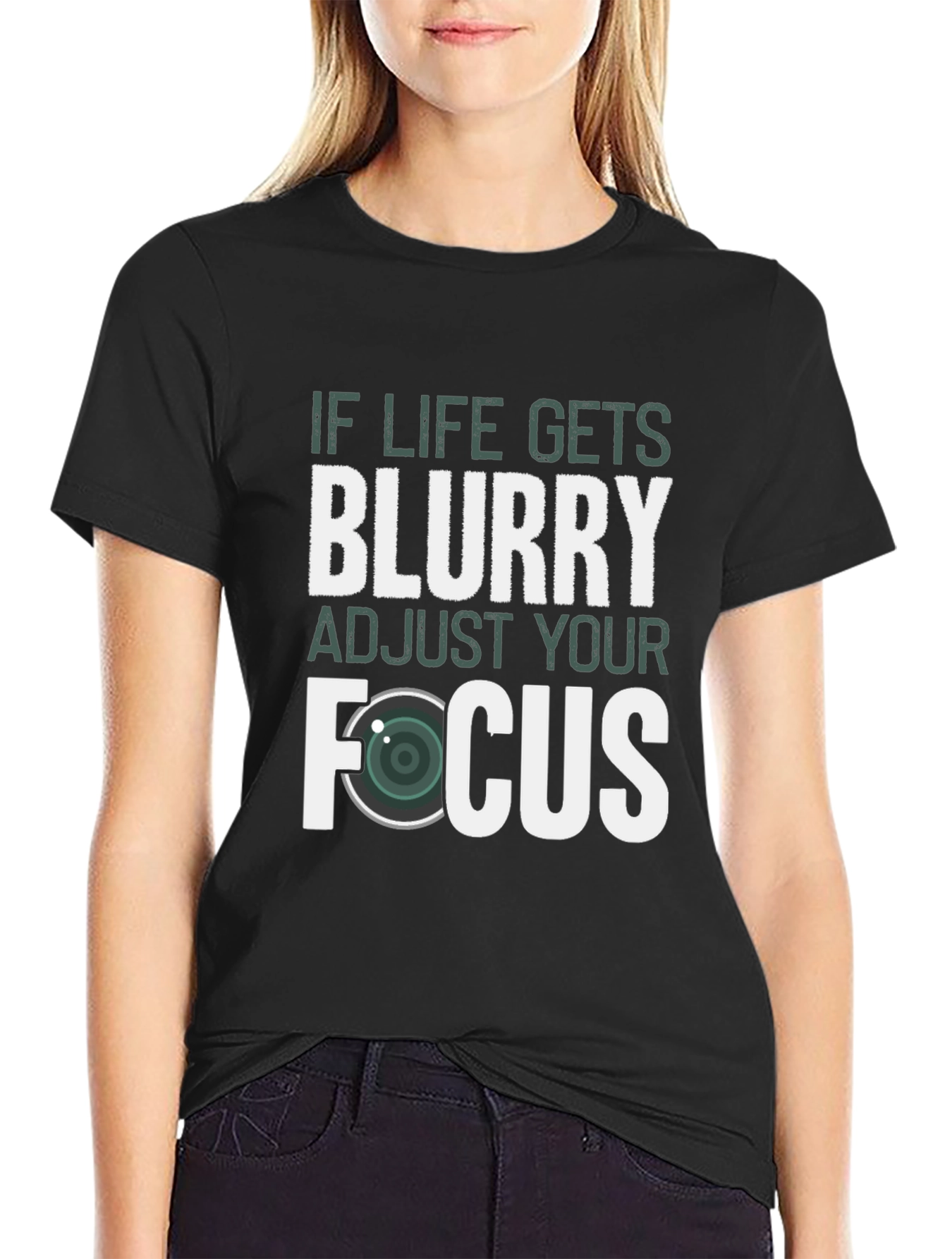 Black Blurry Life? Adjust Your Focus Graphic Tee view 2