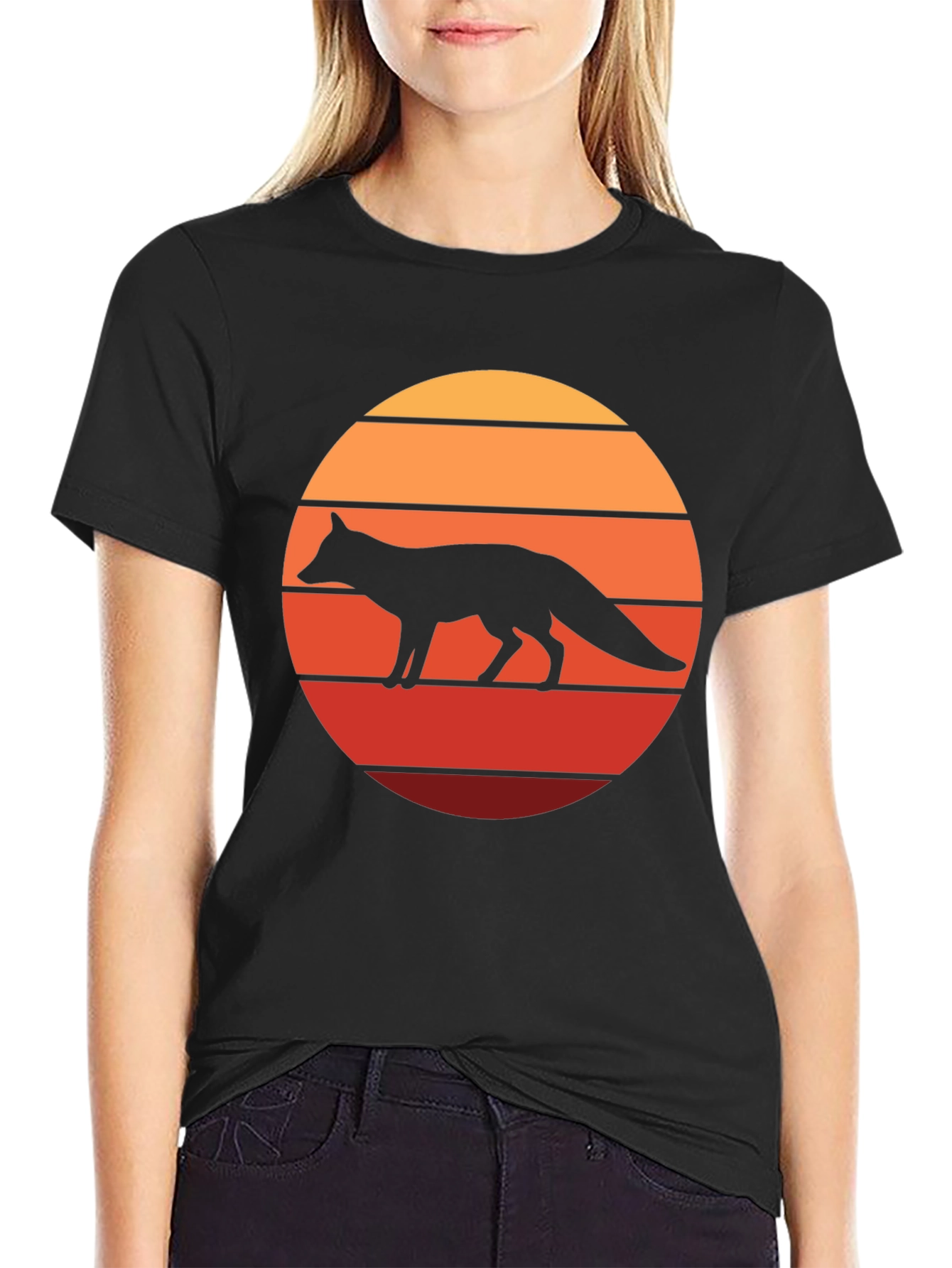 Black Retro Fox Sunset Graphic Tee view 2