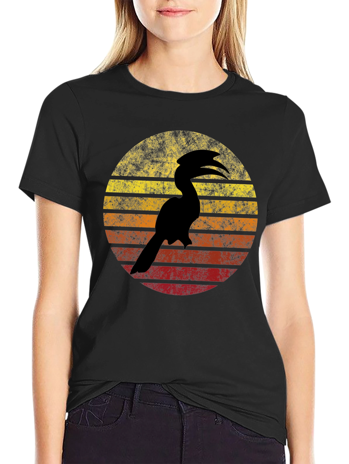 Black Vintage Hornbill Sunset Graphic Tee view 2