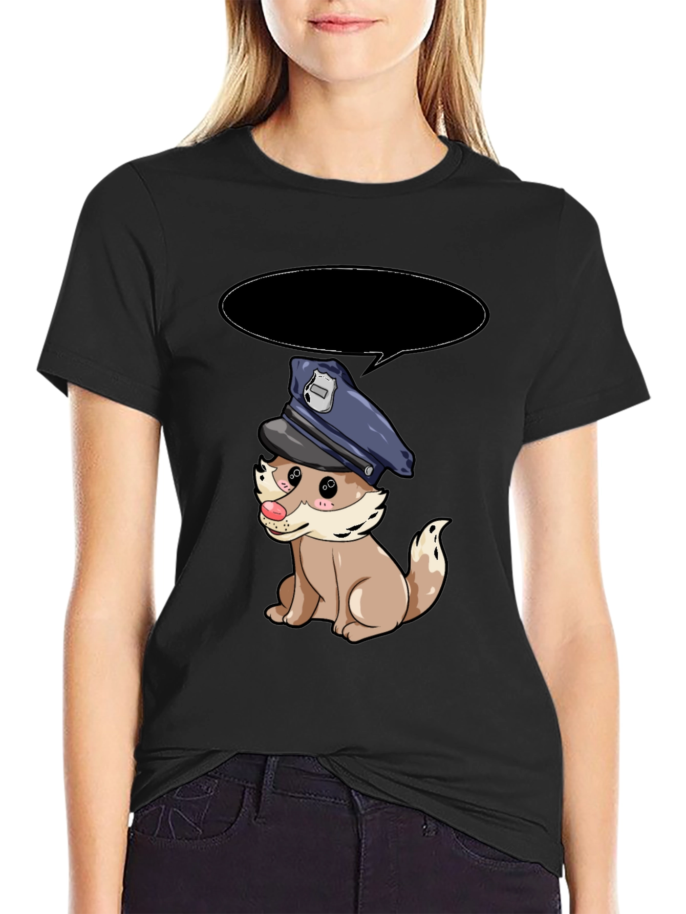 Black Cartoon Dog Police T-Shirt view 2
