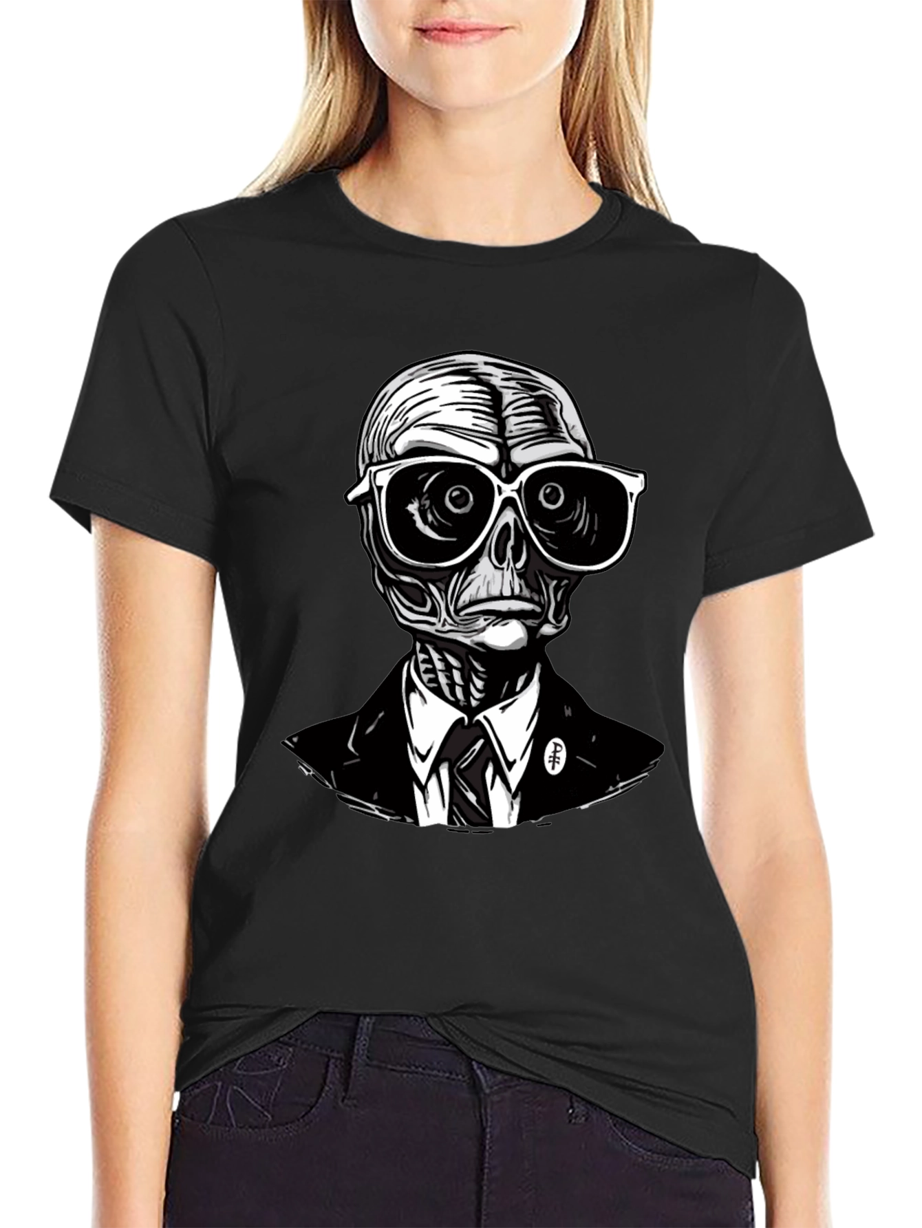 Black Skeleton in Suit Graphic Tee - Unique Design view 2