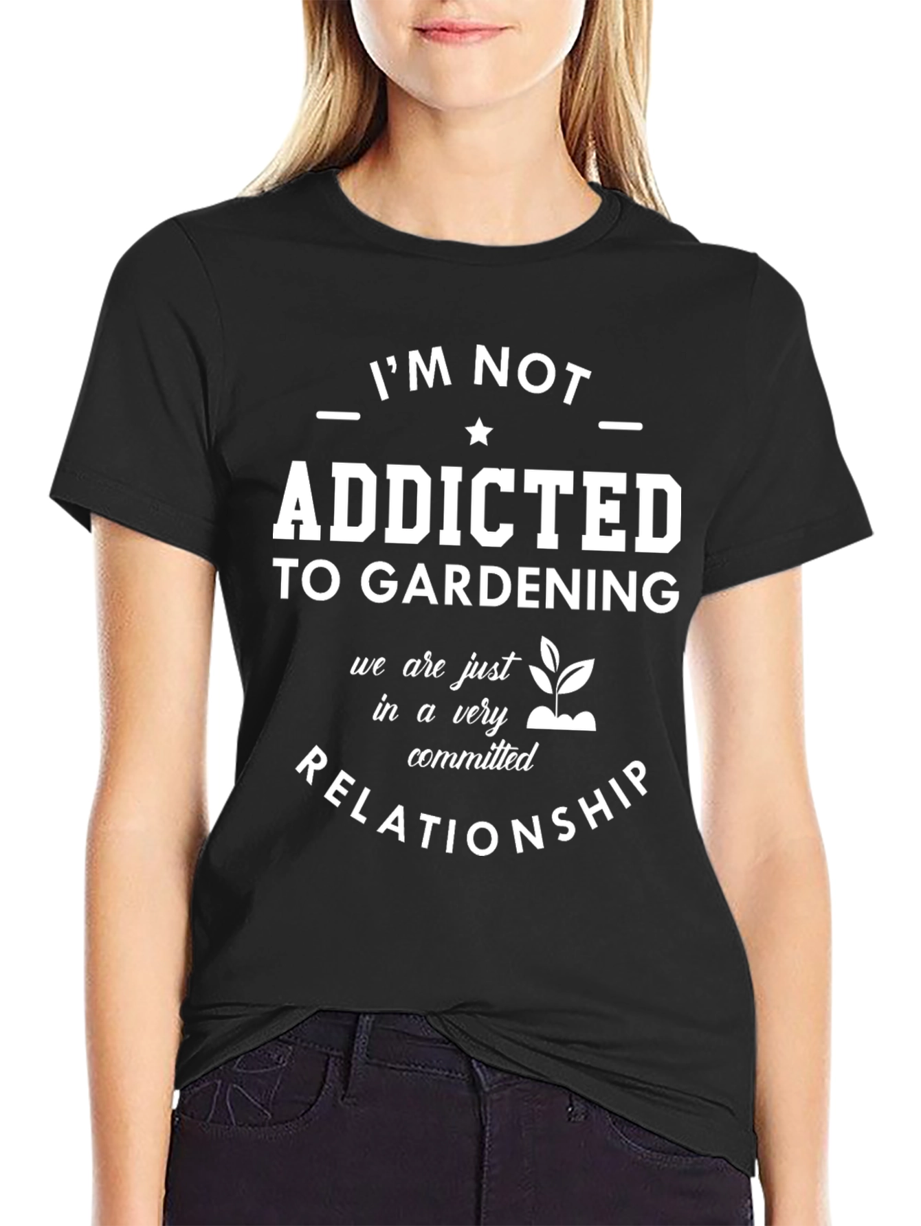 Black Gardening Addict T-Shirt: Committed Relationship Tee view 2