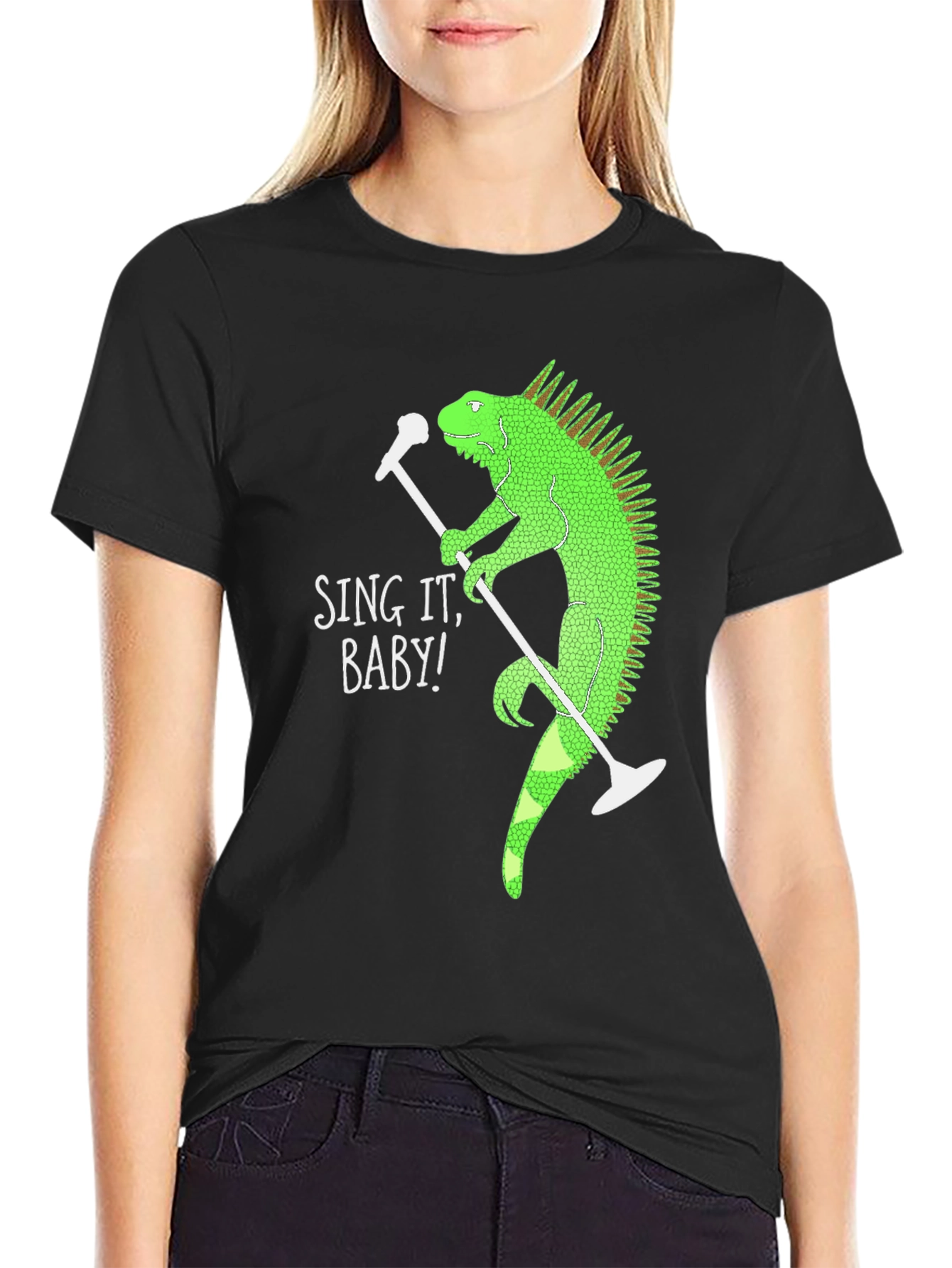 Black Sing It Baby Iguana Graphic T-Shirt view 2
