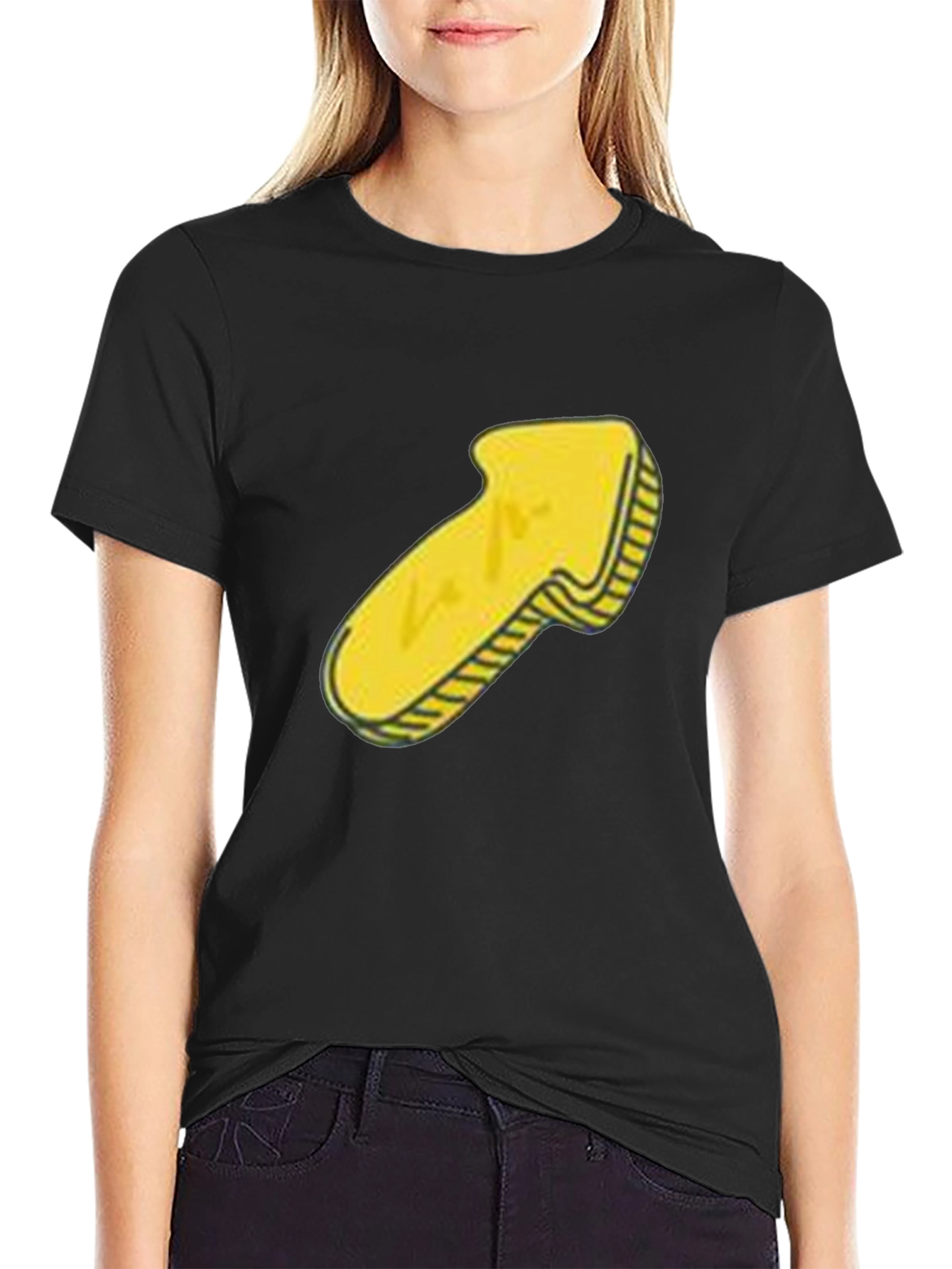 Black Men's Black T-Shirt with Yellow Arrow Graphic view 2