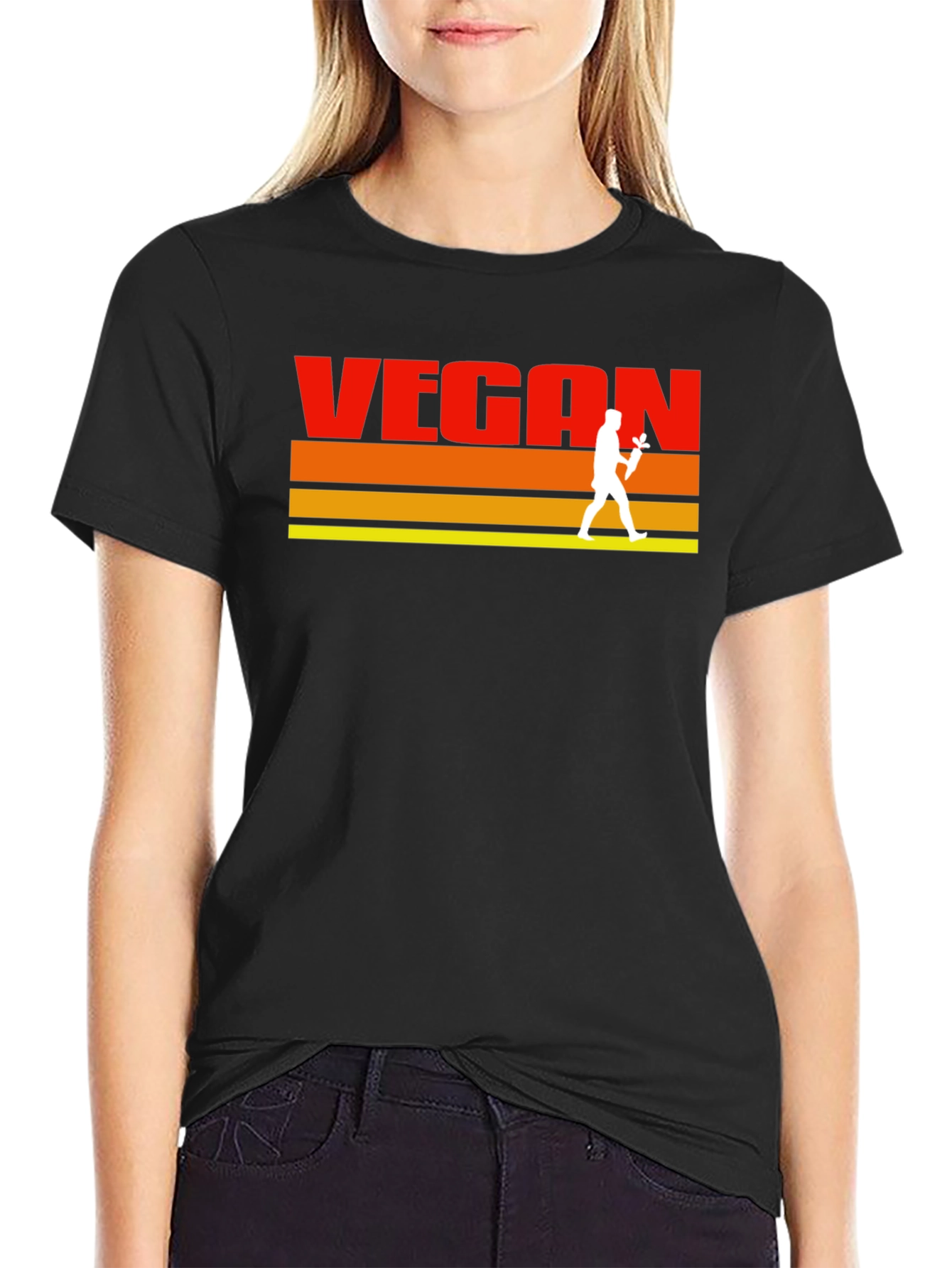 Black Retro Vegan T-Shirt - Classic Vegetarian Lifestyle Tee view 2