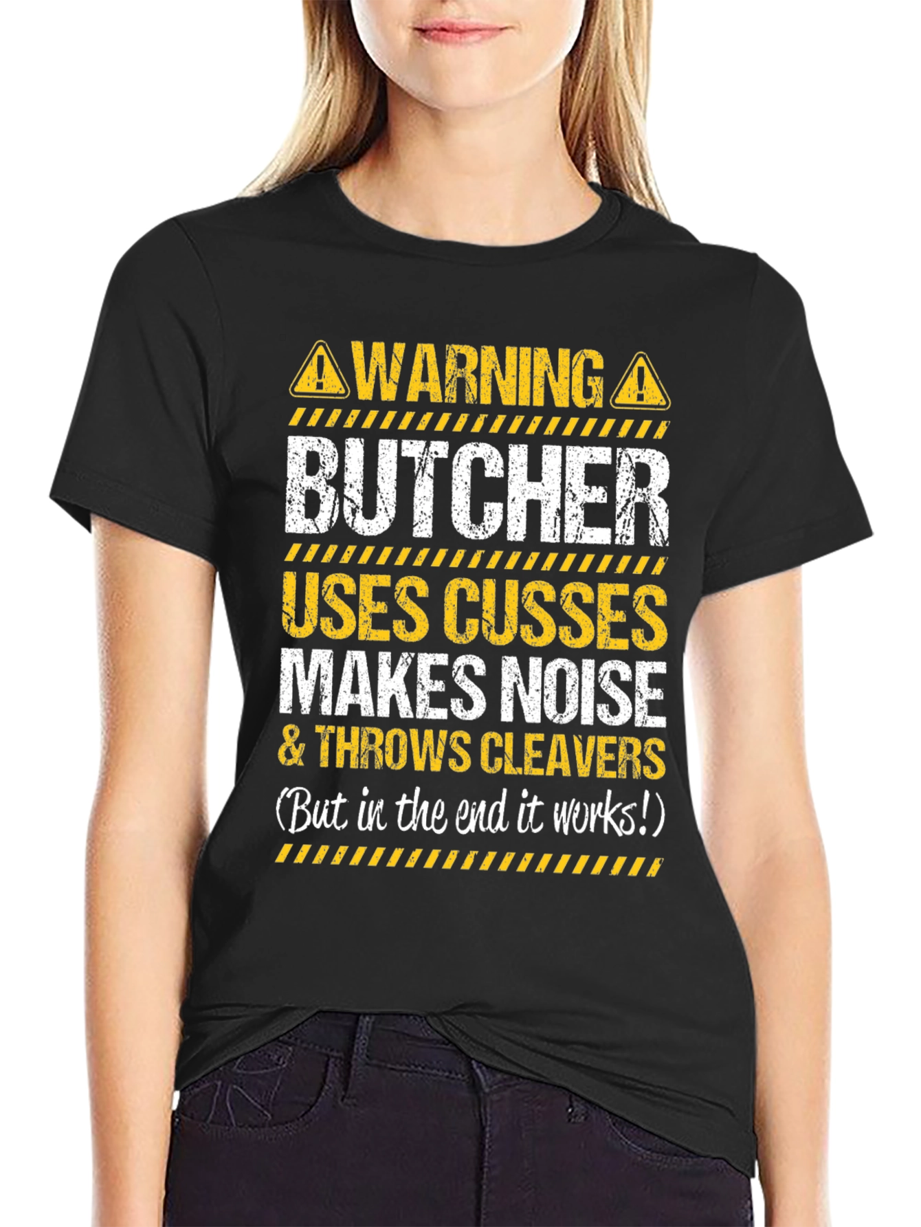 Black Warning Butcher Graphic T-Shirt - Funny Meat Cutter Tee view 2