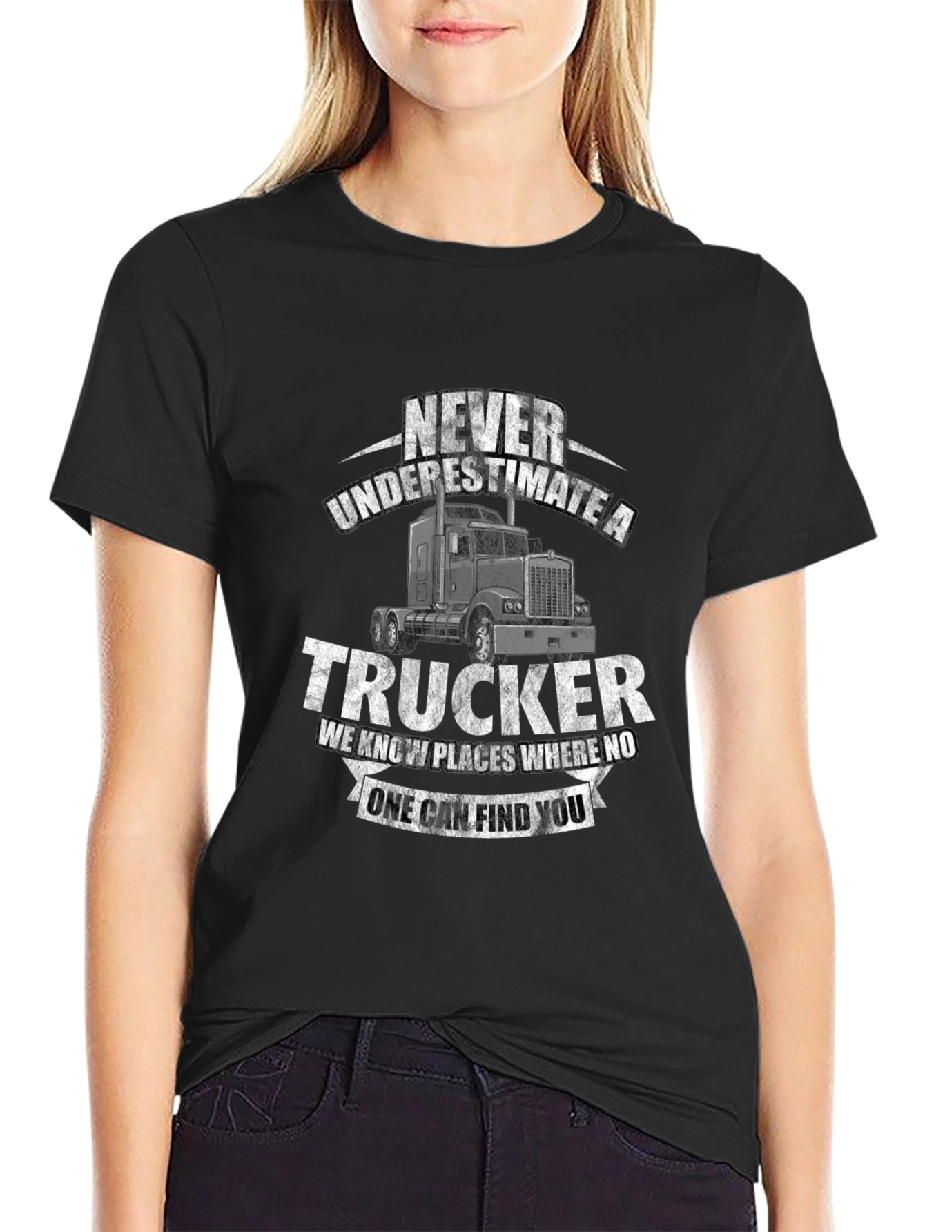 Black Never Underestimate a Trucker T-Shirt view 2
