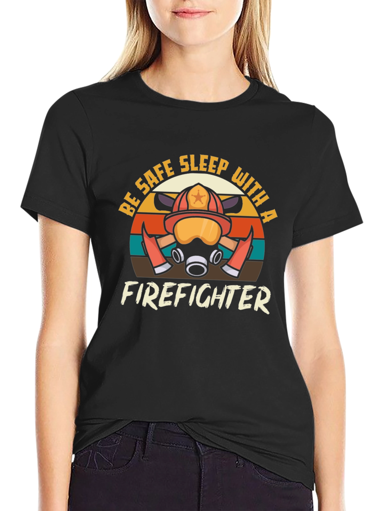 Black Firefighter Graphic Tee - Be Safe, Sleep With a Firefighter view 2