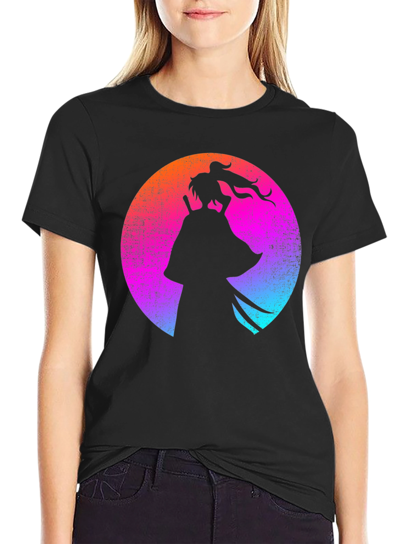 Black Samurai Silhouette T-Shirt - Retro Style view 2