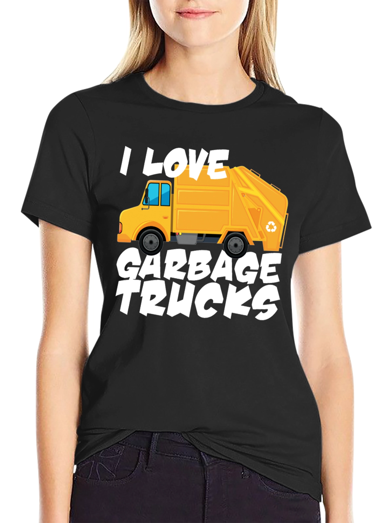 Black I Love Garbage Trucks Graphic T-Shirt view 2