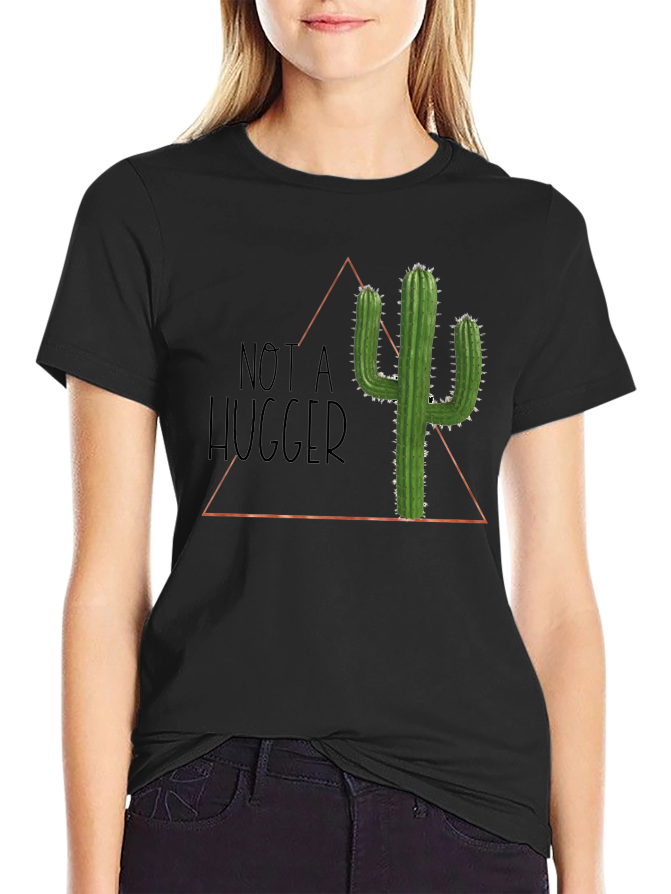 Black Not A Hugger Cactus Graphic T-Shirt - Soft Cotton Tee view 2