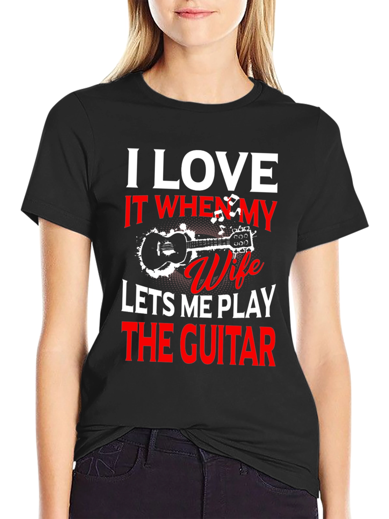 Black I Love My Wife Guitar T-Shirt view 2
