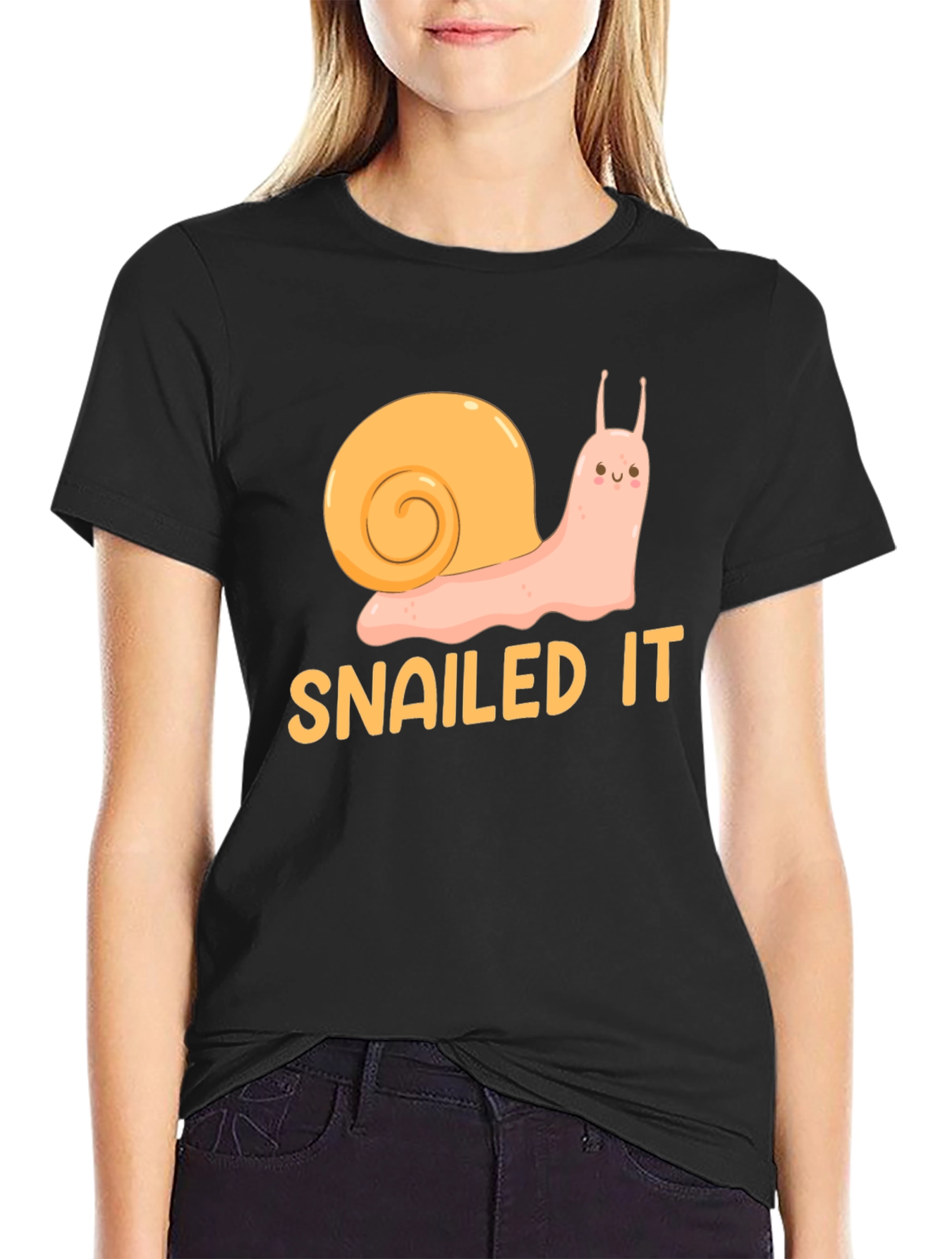 Black Snailed It! Funny Snail Graphic T-Shirt - Black Cotton Tee view 2