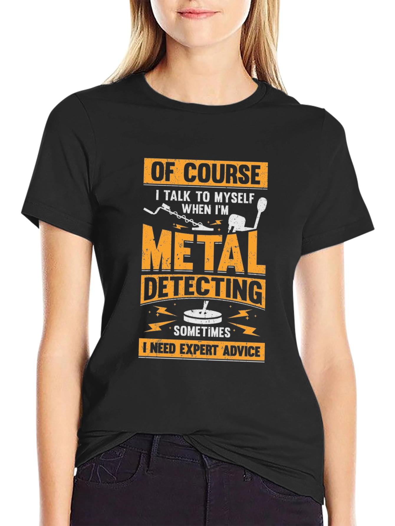 Black Metal Detecting Expert Advice Graphic Tee view 2