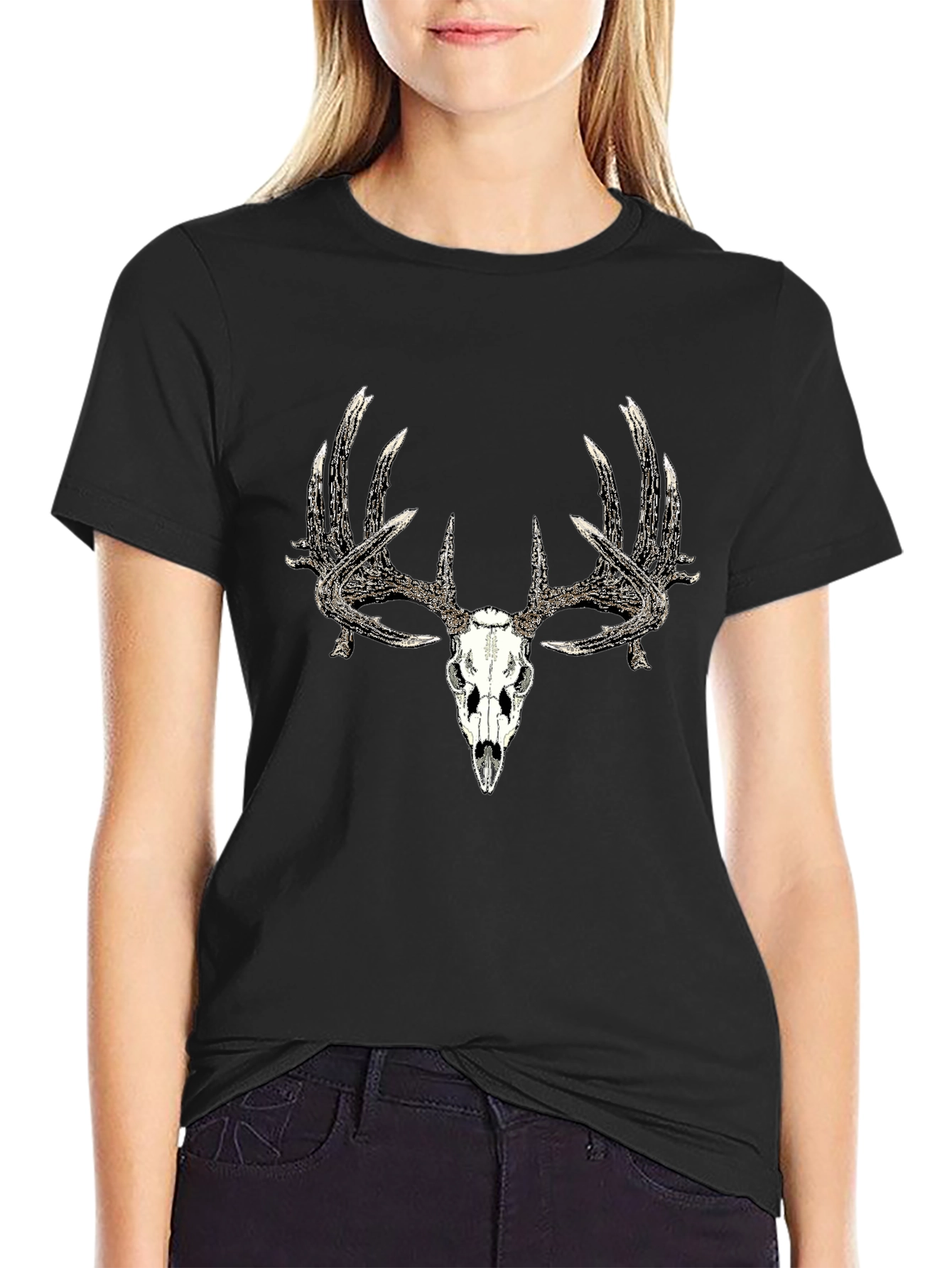 Black Deer Skull Graphic Tee - Black view 2