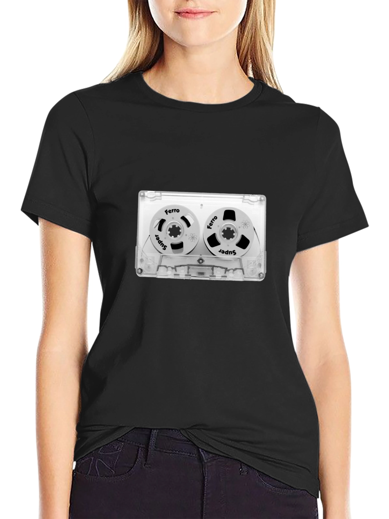 Black Retro Cassette Tape Graphic Tee - Black Unisex T-Shirt view 2