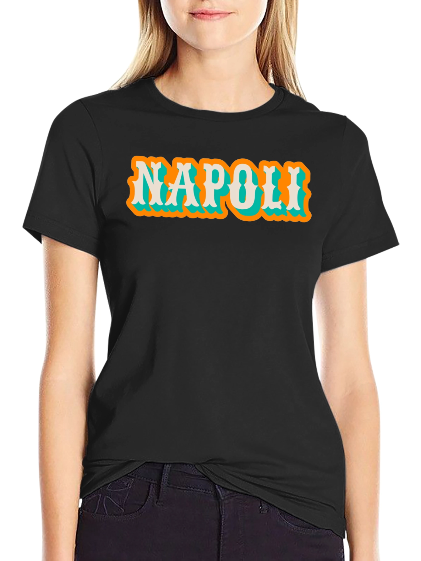 Black Napoli Graphic Tee - Vintage Style Cotton T-Shirt view 2