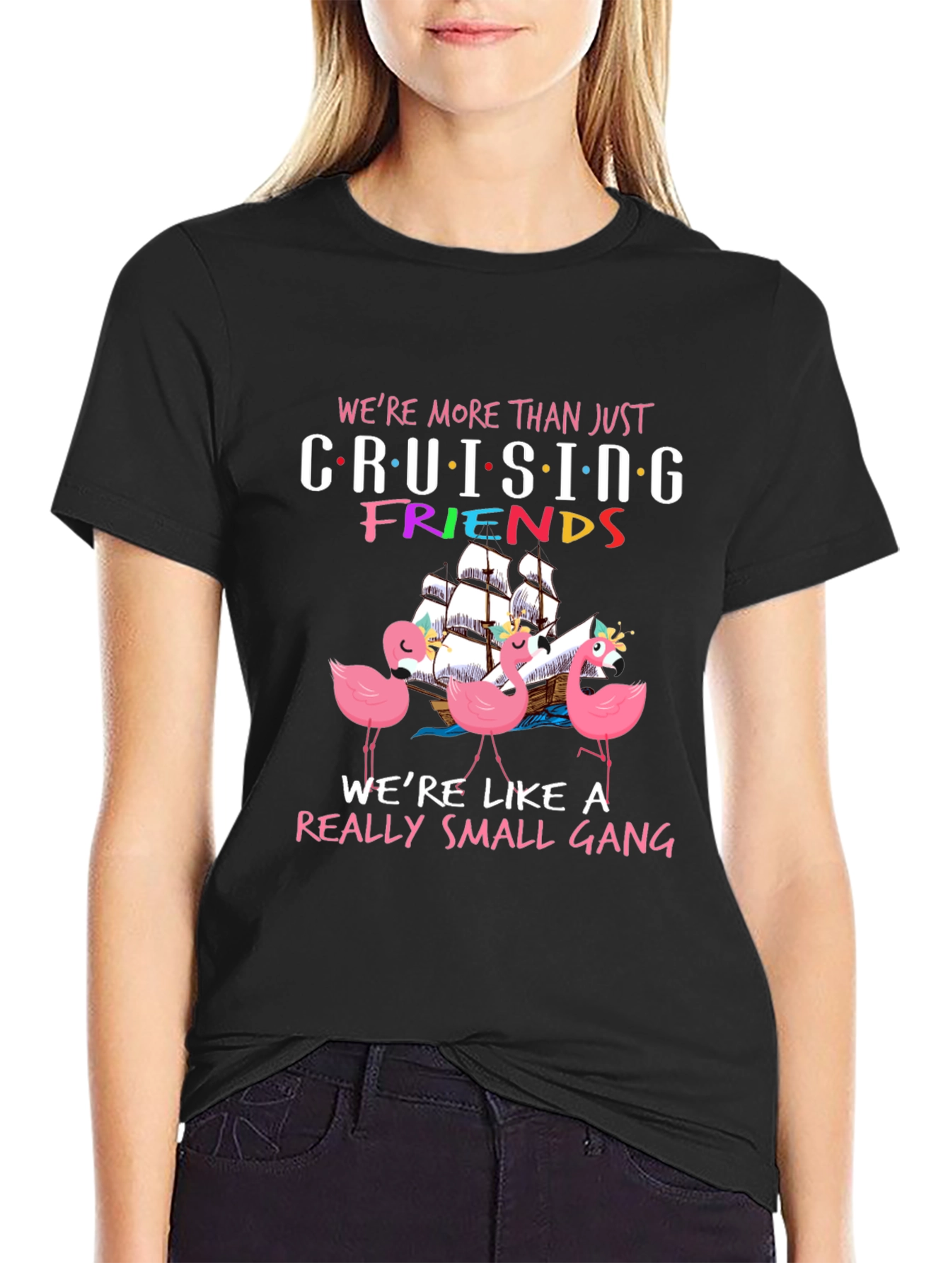 Black Cruising Friends Flamingo Graphic Tee view 2