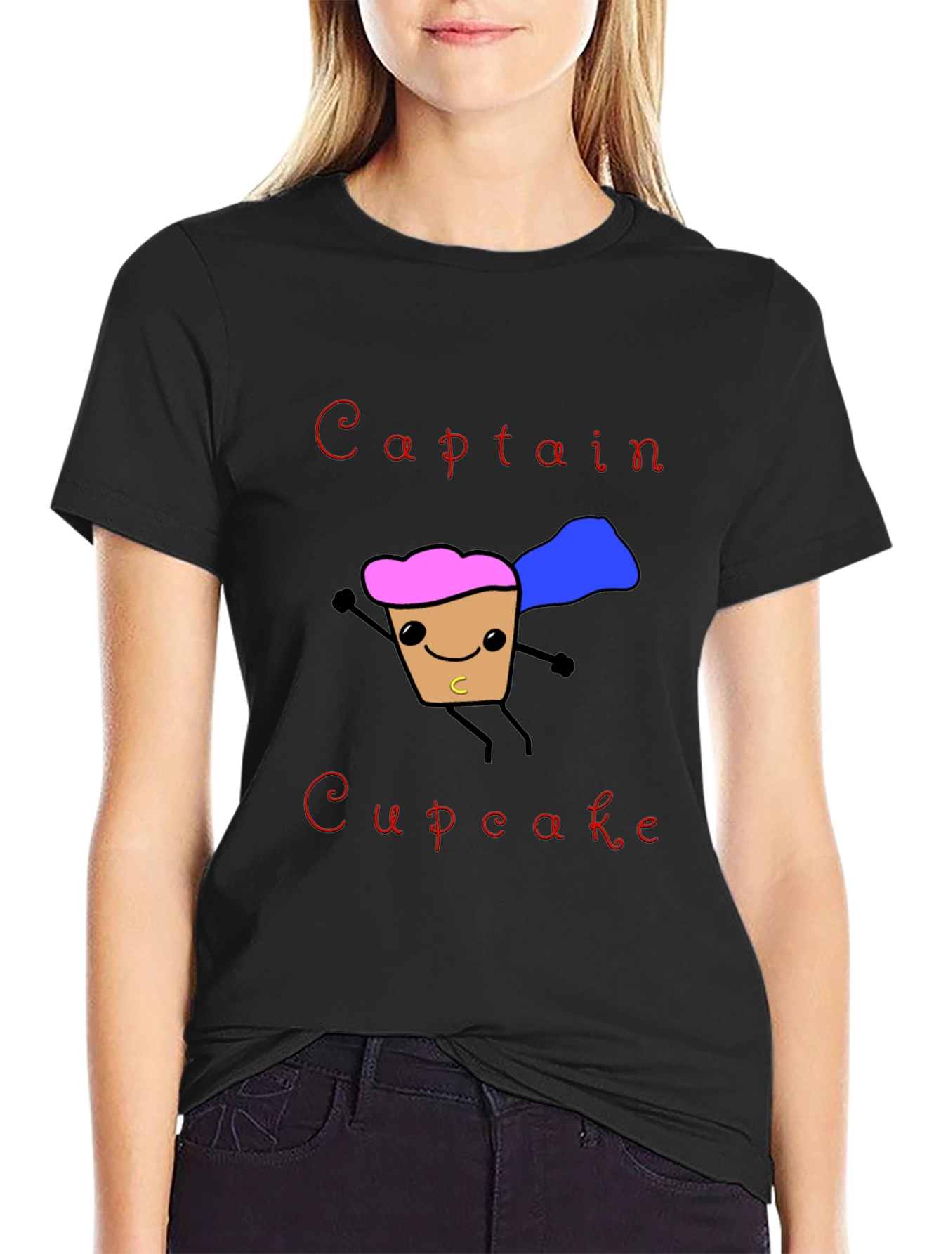 Black Captain Cupcake T-Shirt Funny Hero Graphic Tee view 2