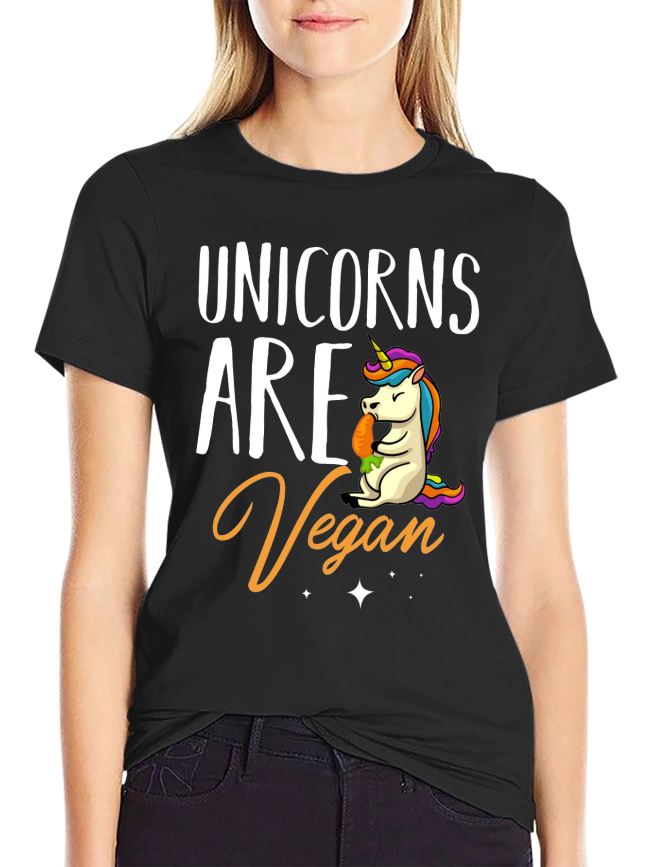 Black Unicorn Vegan T-Shirt - Black Graphic Tee view 2