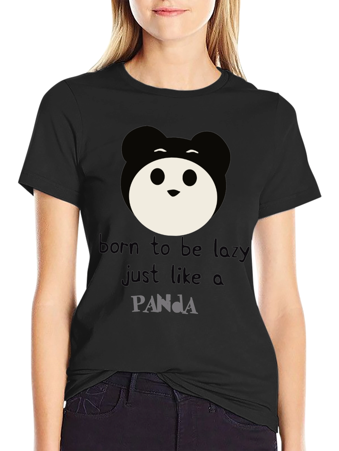 Black Born to Be Lazy Panda Graphic Tee view 2