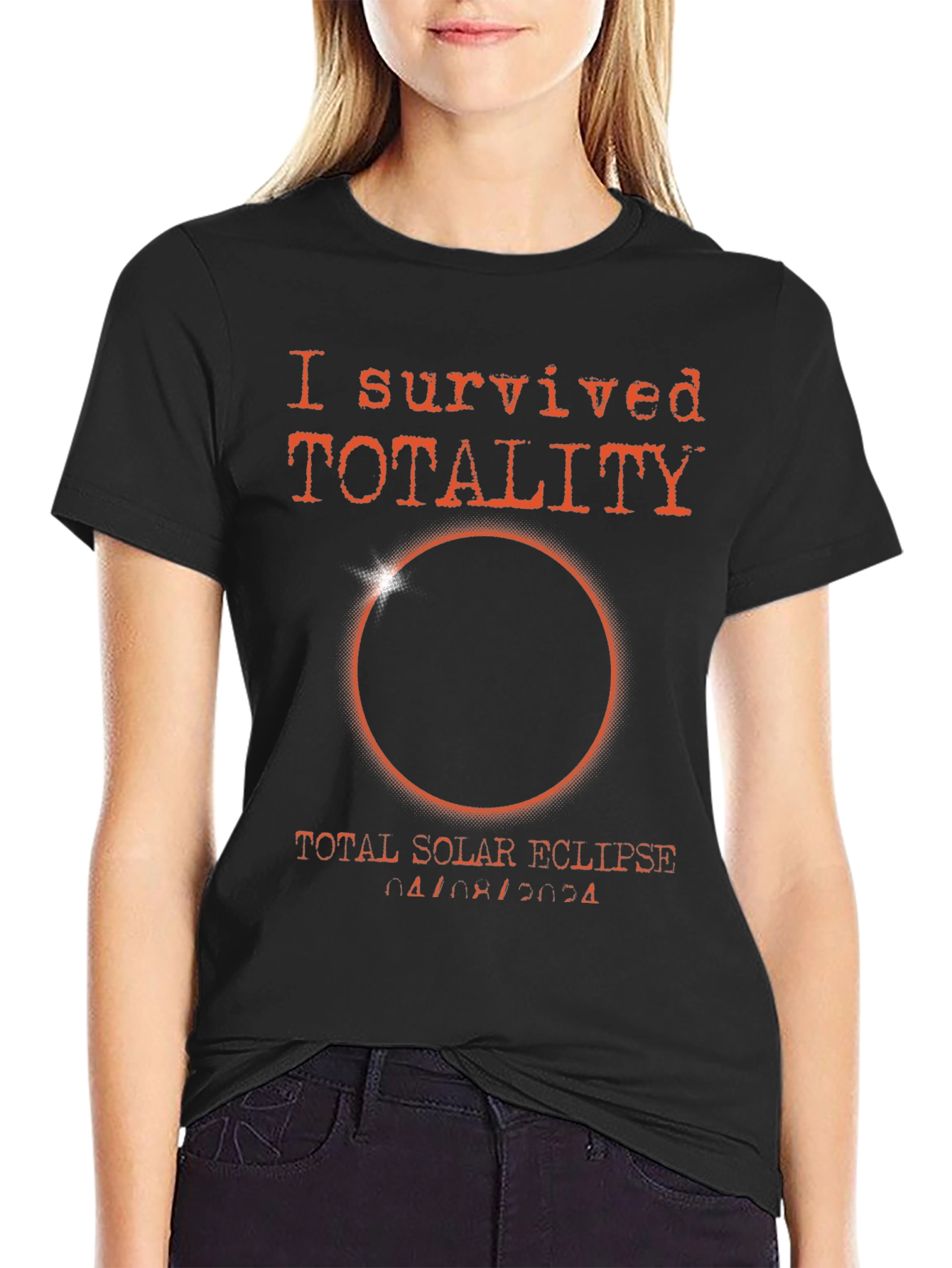 Black I Survived Totality T-Shirt - Total Solar Eclipse 2024 view 2
