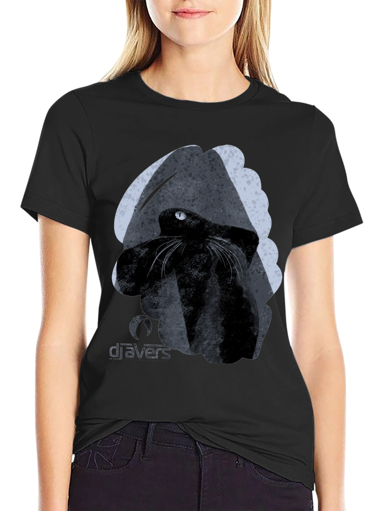 Black Black Cat Graphic Tee - Cool Artistic Design view 2