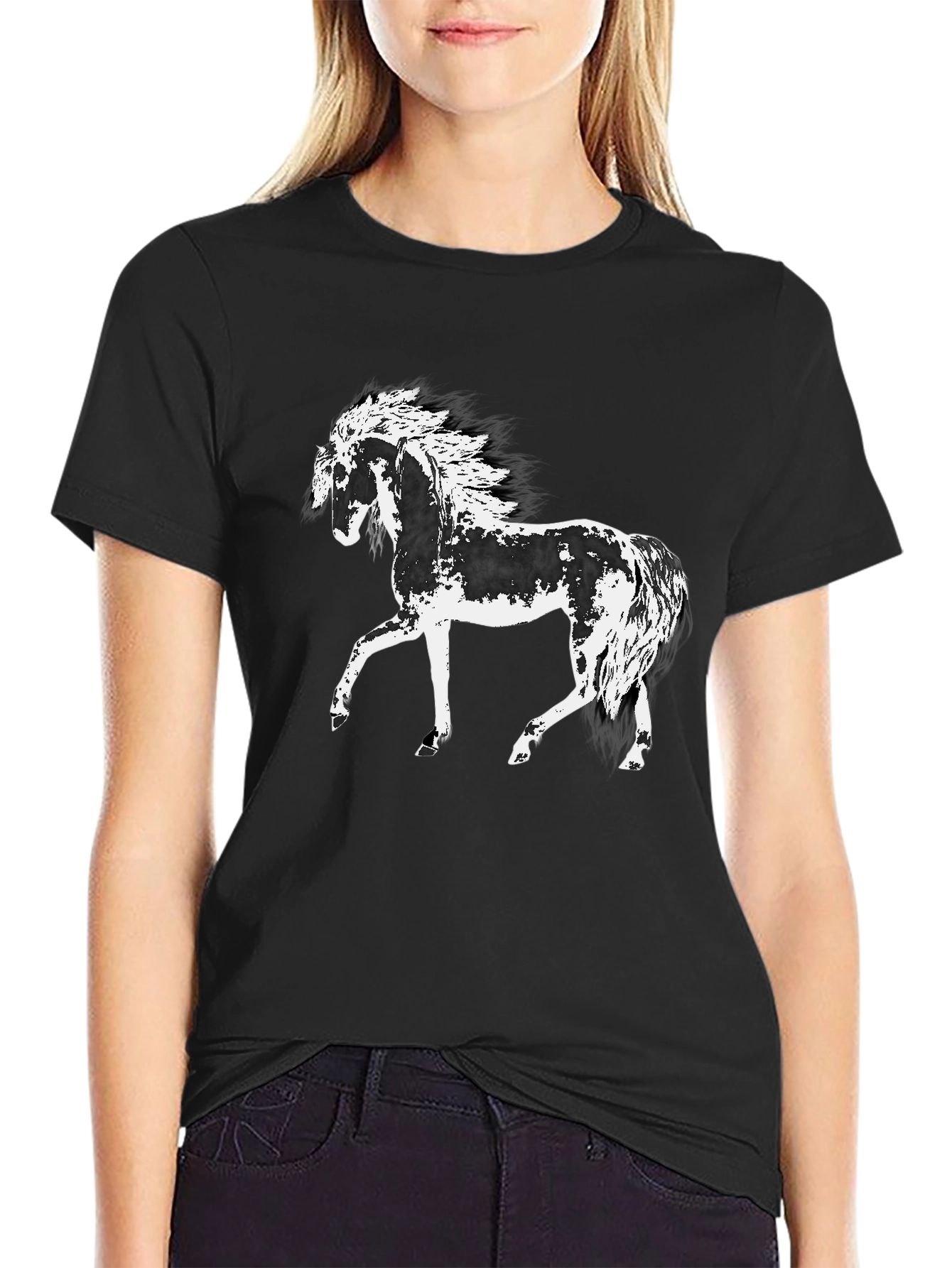 Black Horse Graphic Tee - Black Cotton T-Shirt view 2