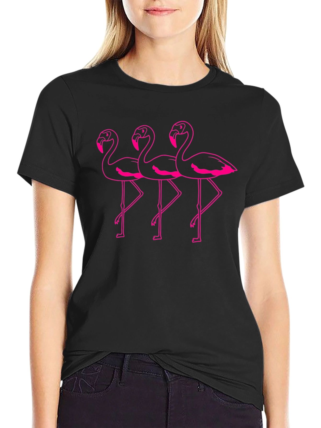 Black Flamingo Trio Graphic Tee - Black Cotton Casual Shirt view 2