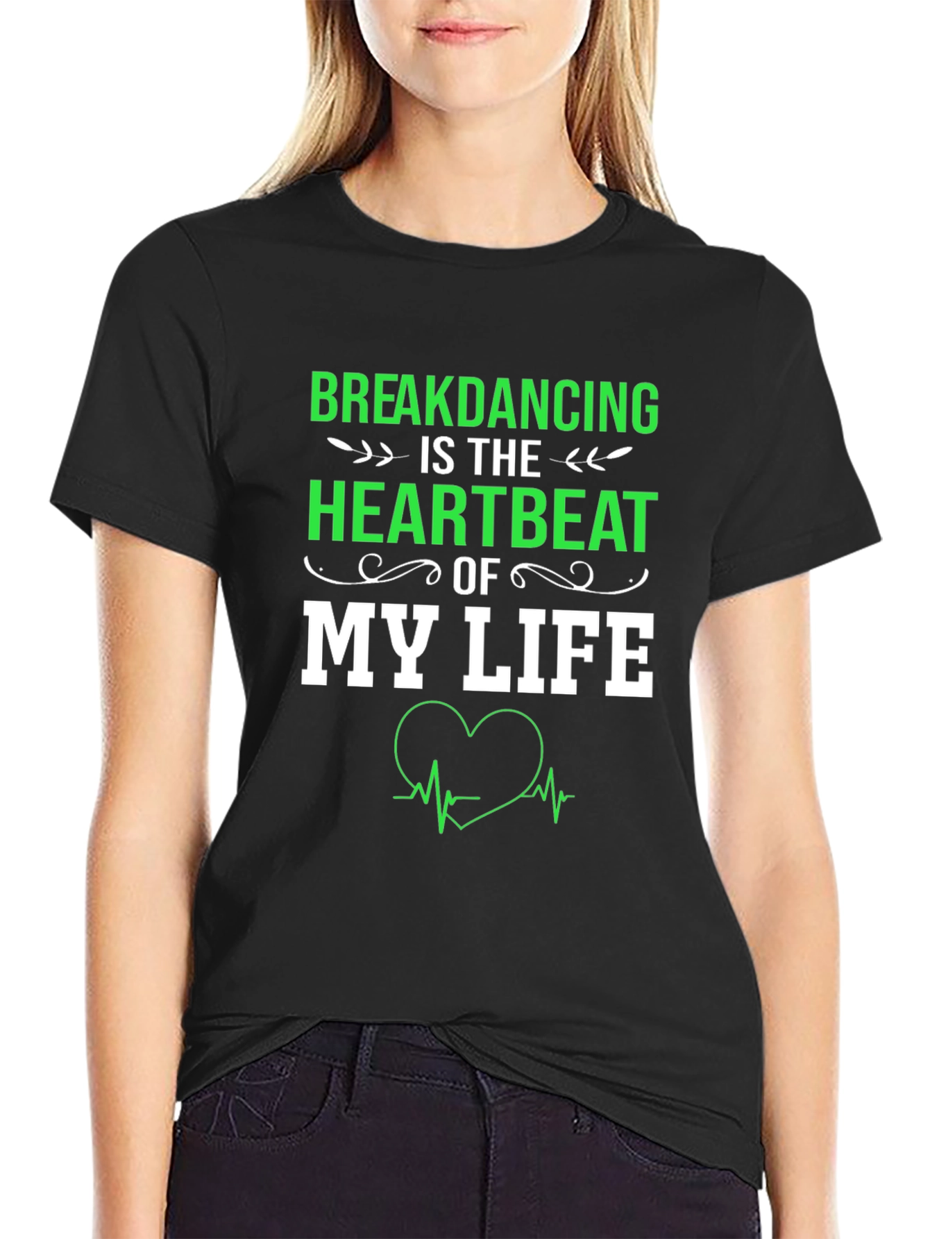 Black Breakdancing Heartbeat T-Shirt view 2