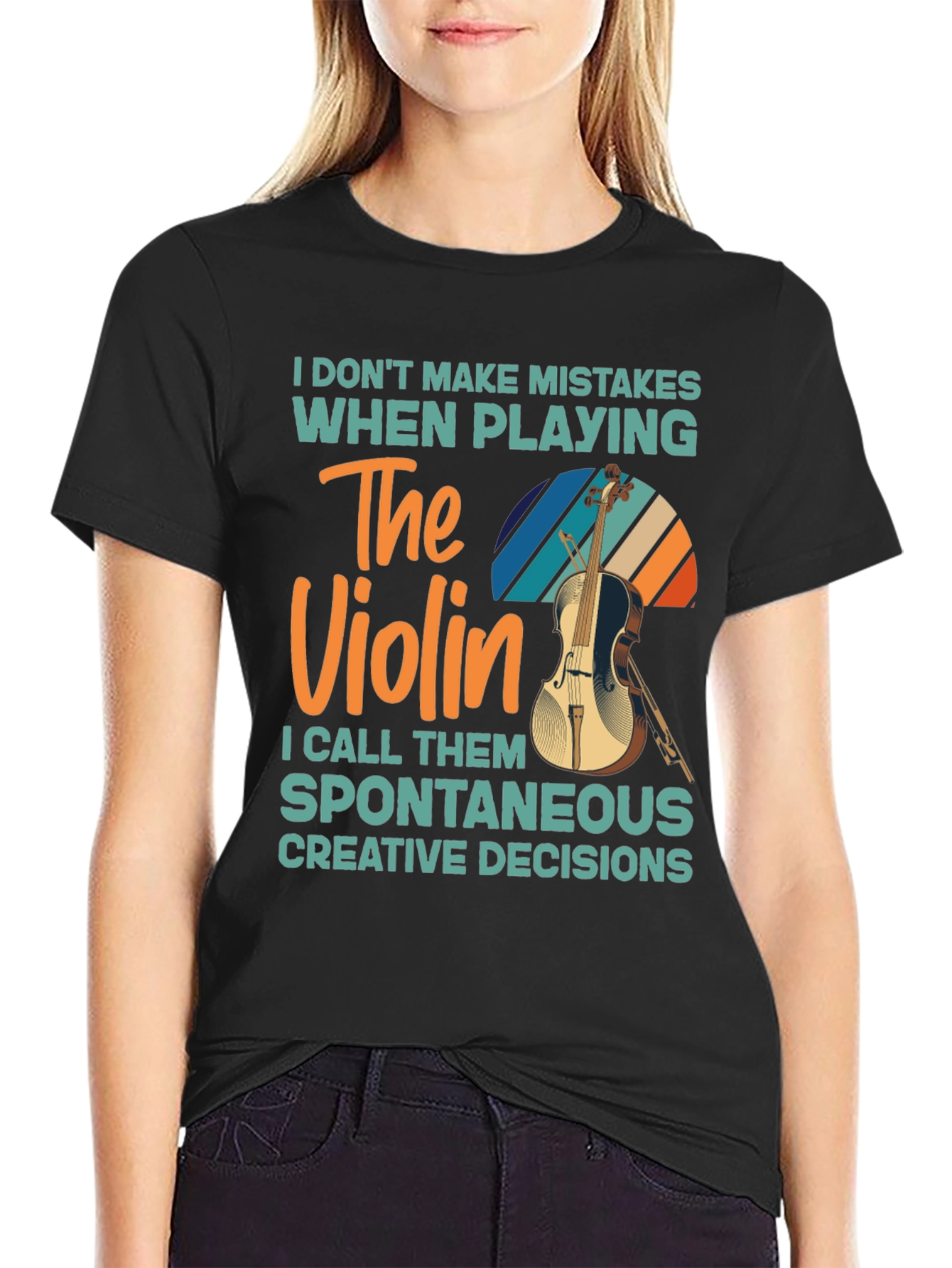 Black Violin Player T-Shirt - No Mistakes Just Creative Decisions view 2