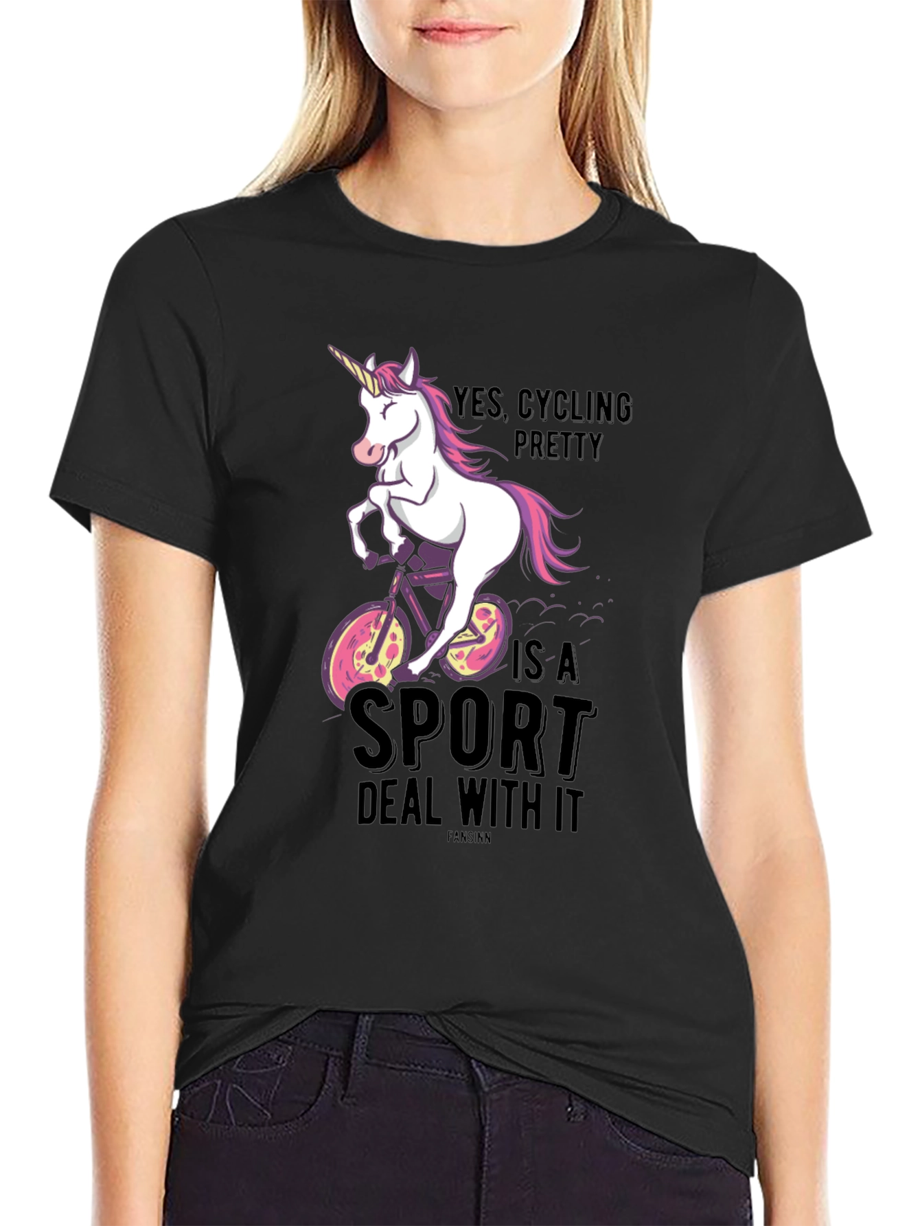Black Cycling Unicorn T-Shirt - Yes Cycling Pretty Is A Sport view 2