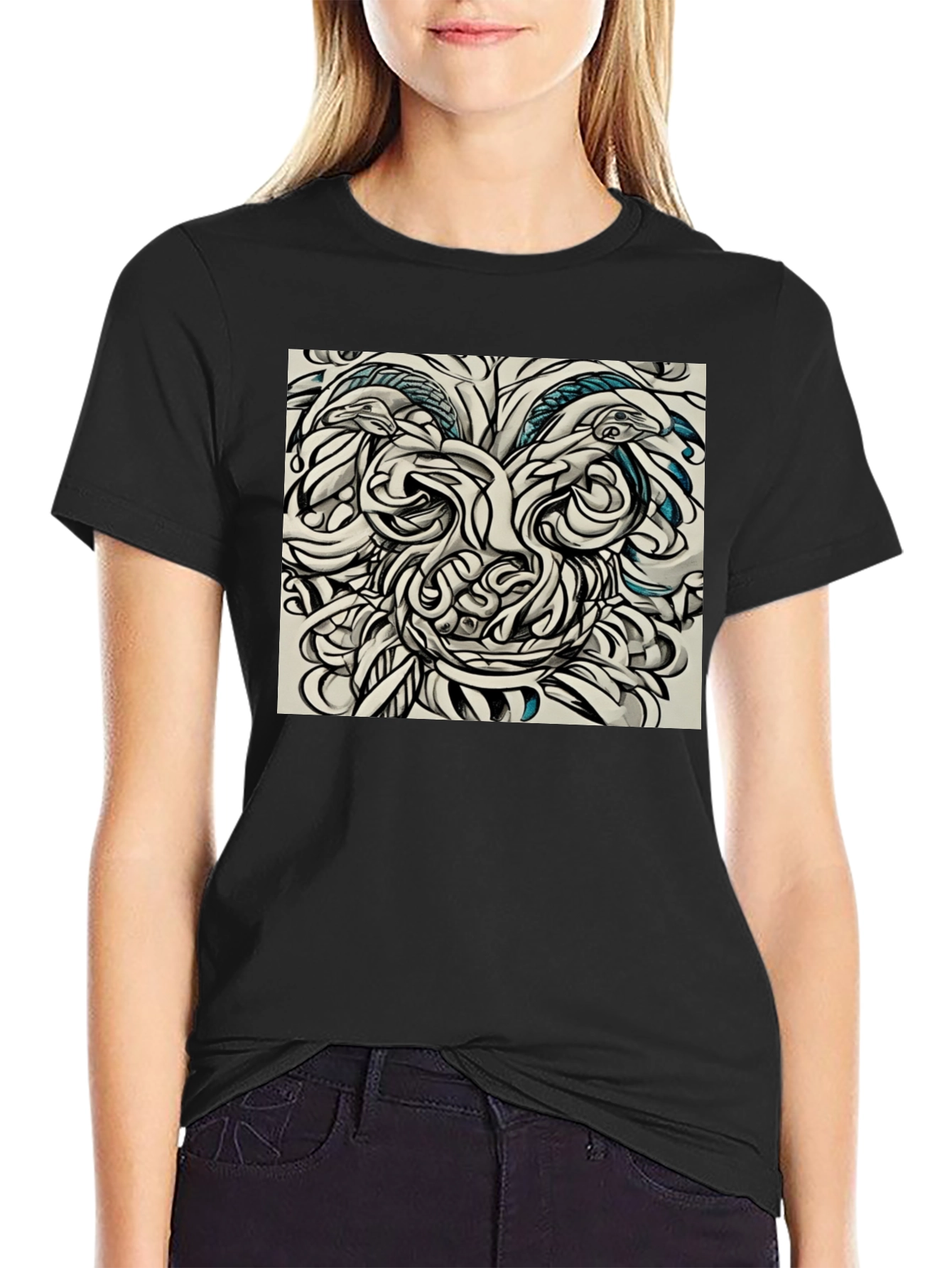 Black Abstract Face Graphic Tee - Black Cotton Comfort view 2