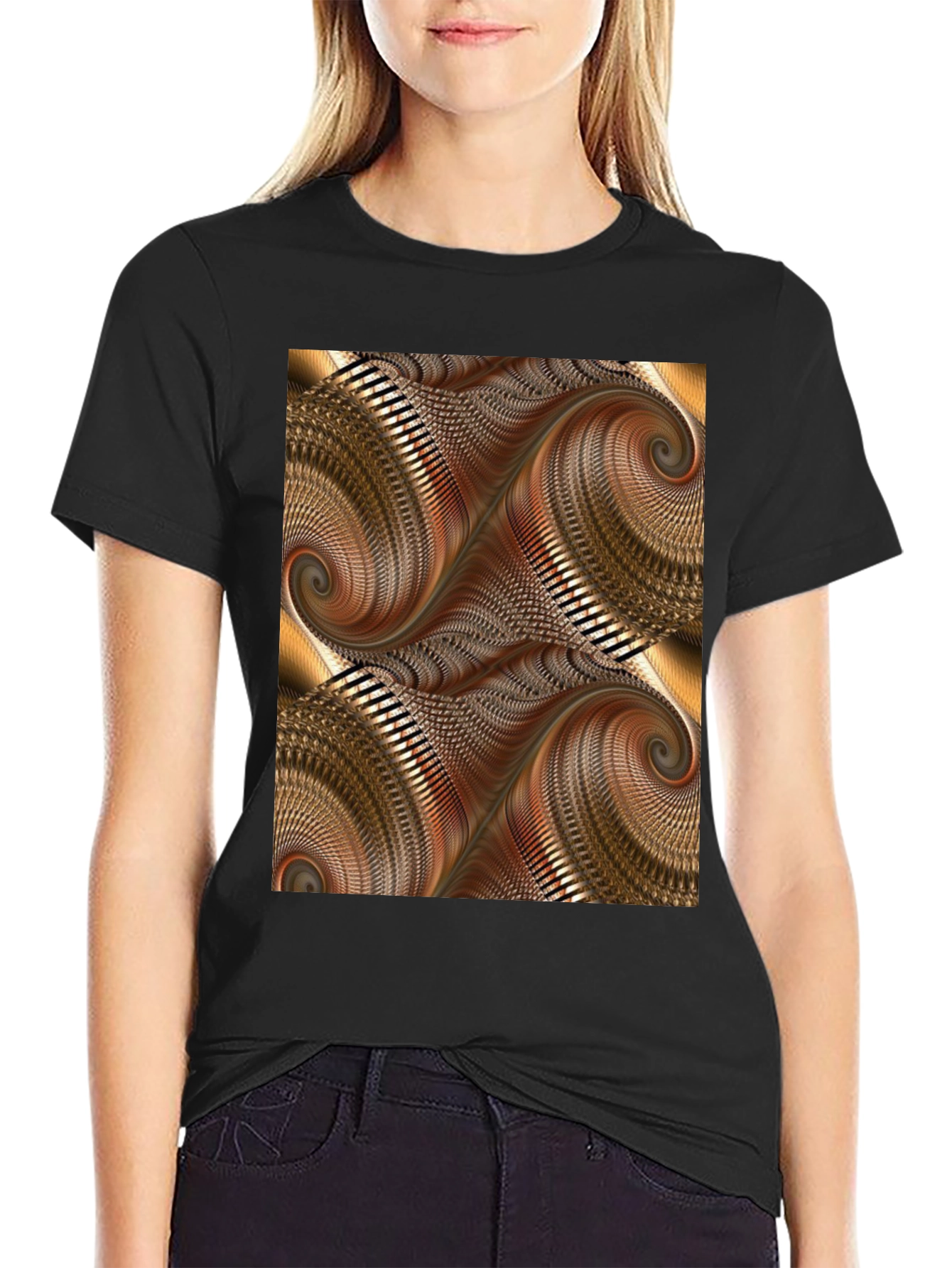 Black Abstract Swirl Graphic Print Black T-Shirt view 2