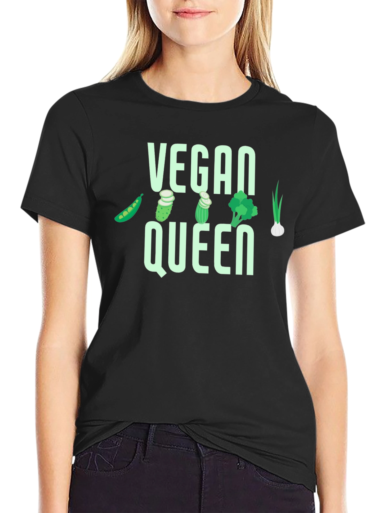 Black Vegan Queen T-Shirt - Vegetable Graphic Tee view 2