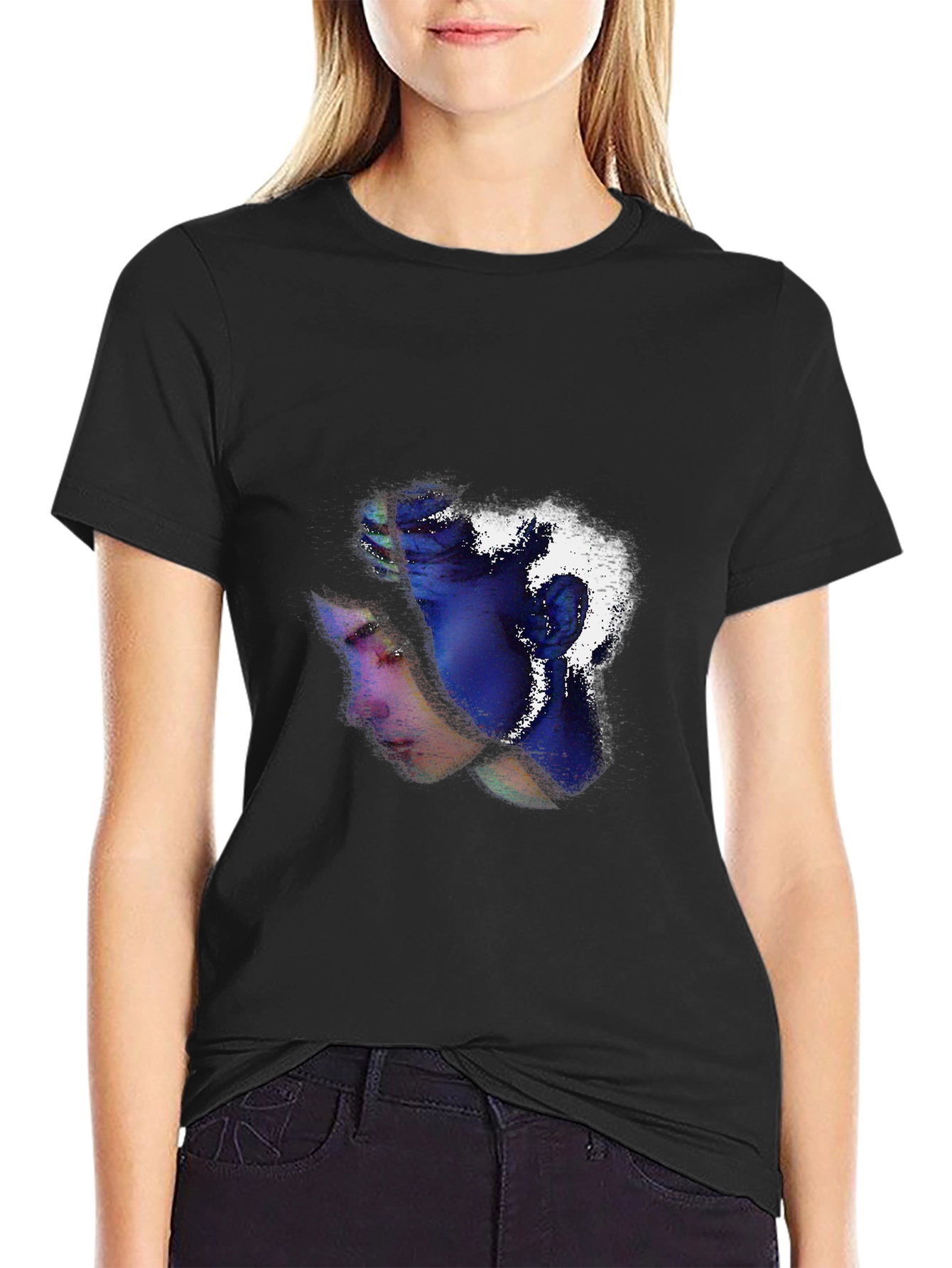 Black Abstract Face Graphic Print Tee view 2