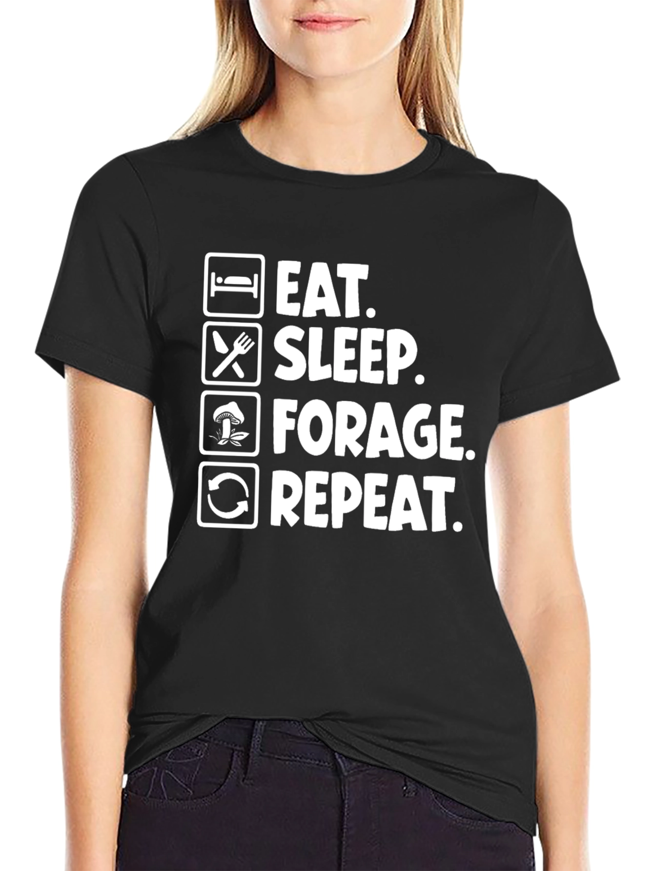 Black Eat Sleep Forage Repeat Funny T-Shirt view 2