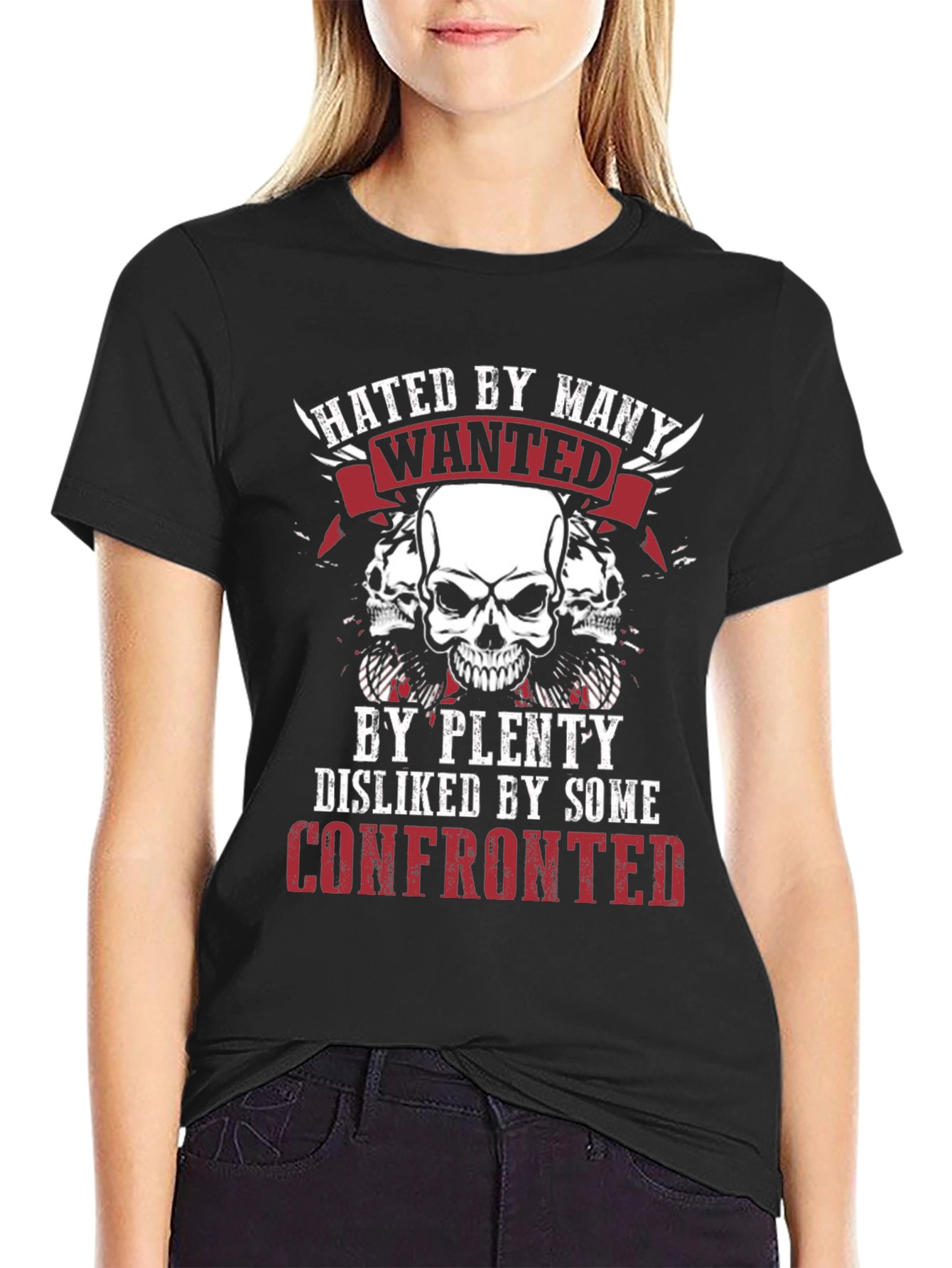Black Hated By Many Skull Graphic T-Shirt view 2