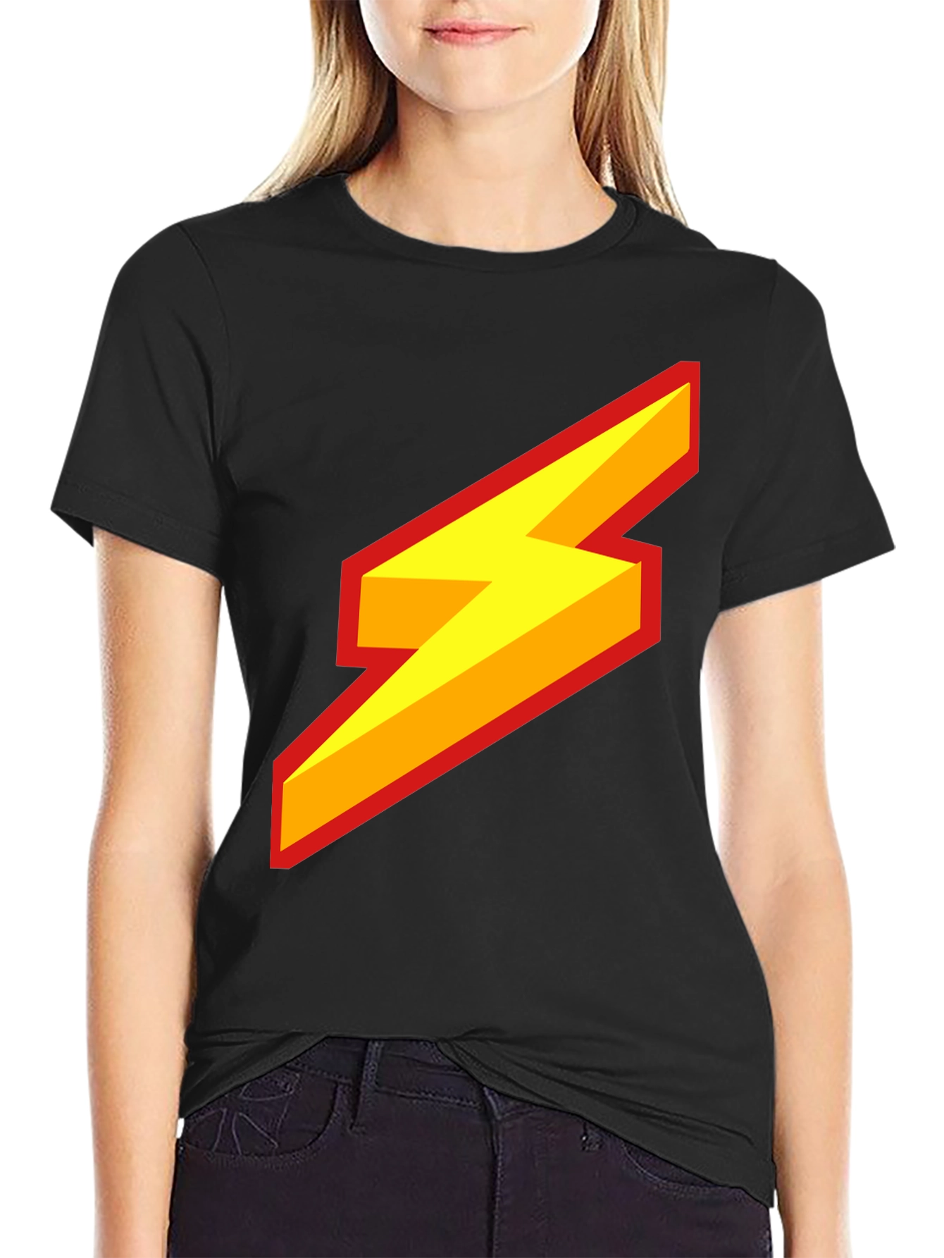 Black Lightning Bolt Graphic Tee - Bold Style view 2