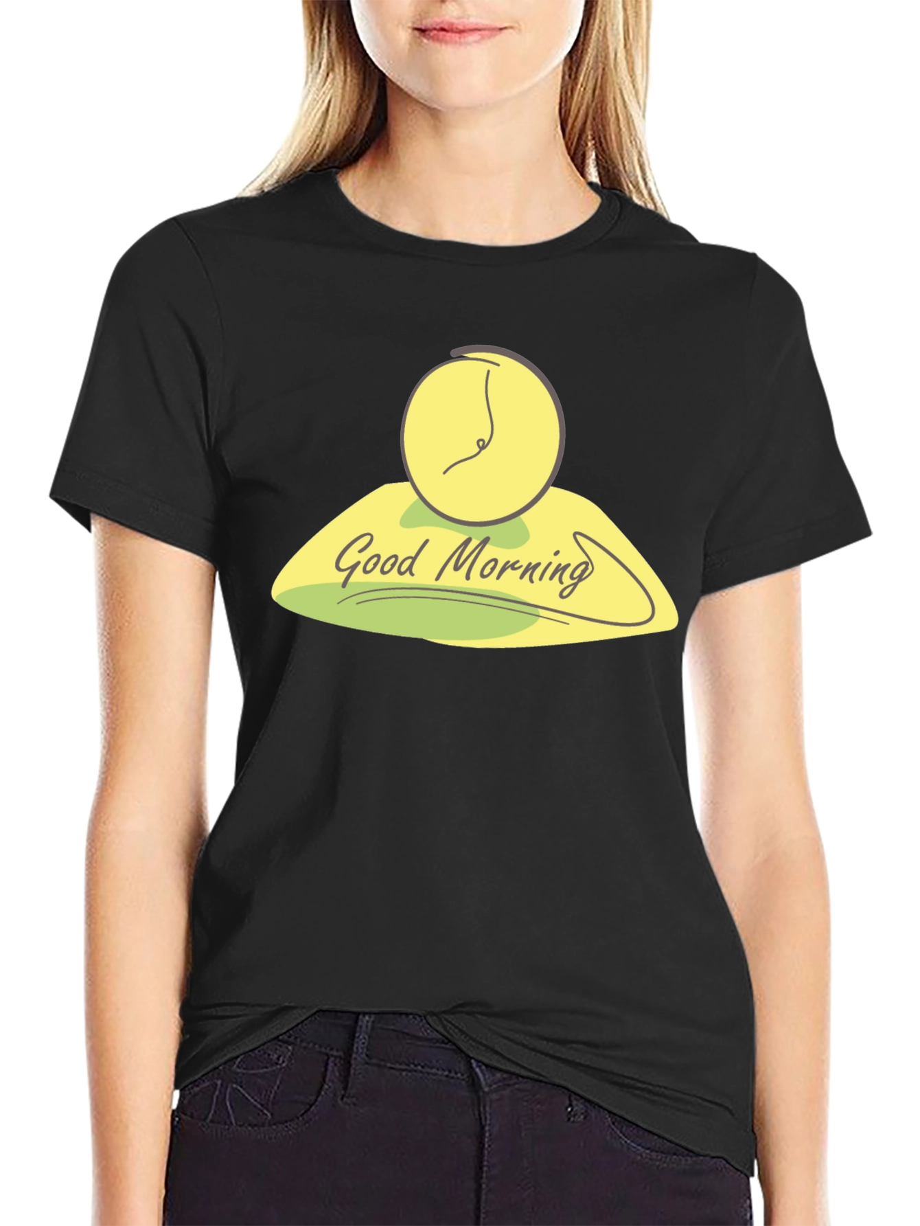 Black Good Morning Clock Graphic Tee - Stylish Black T-Shirt view 2