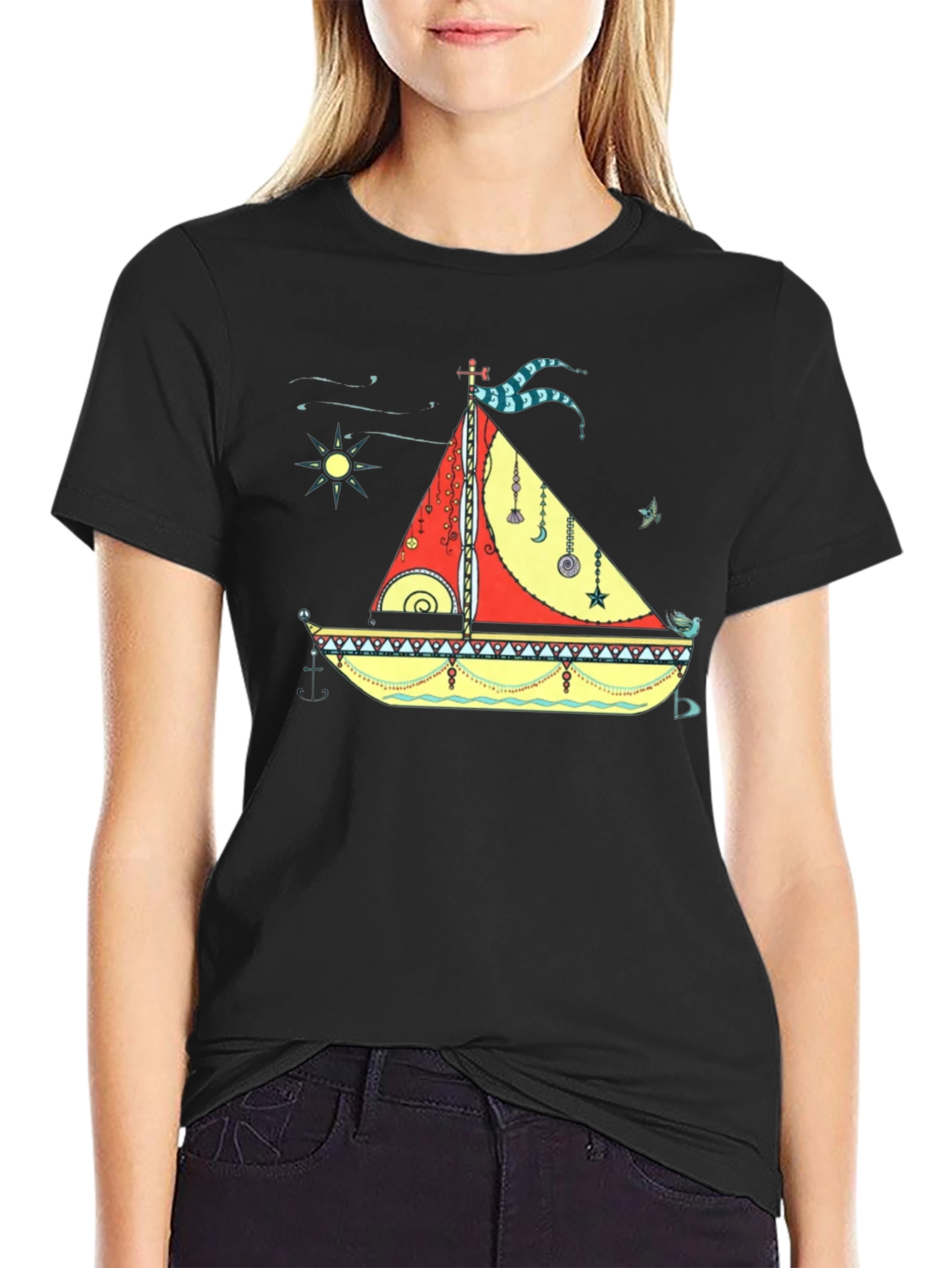 Black Sailboat Graphic Black T-Shirt view 2