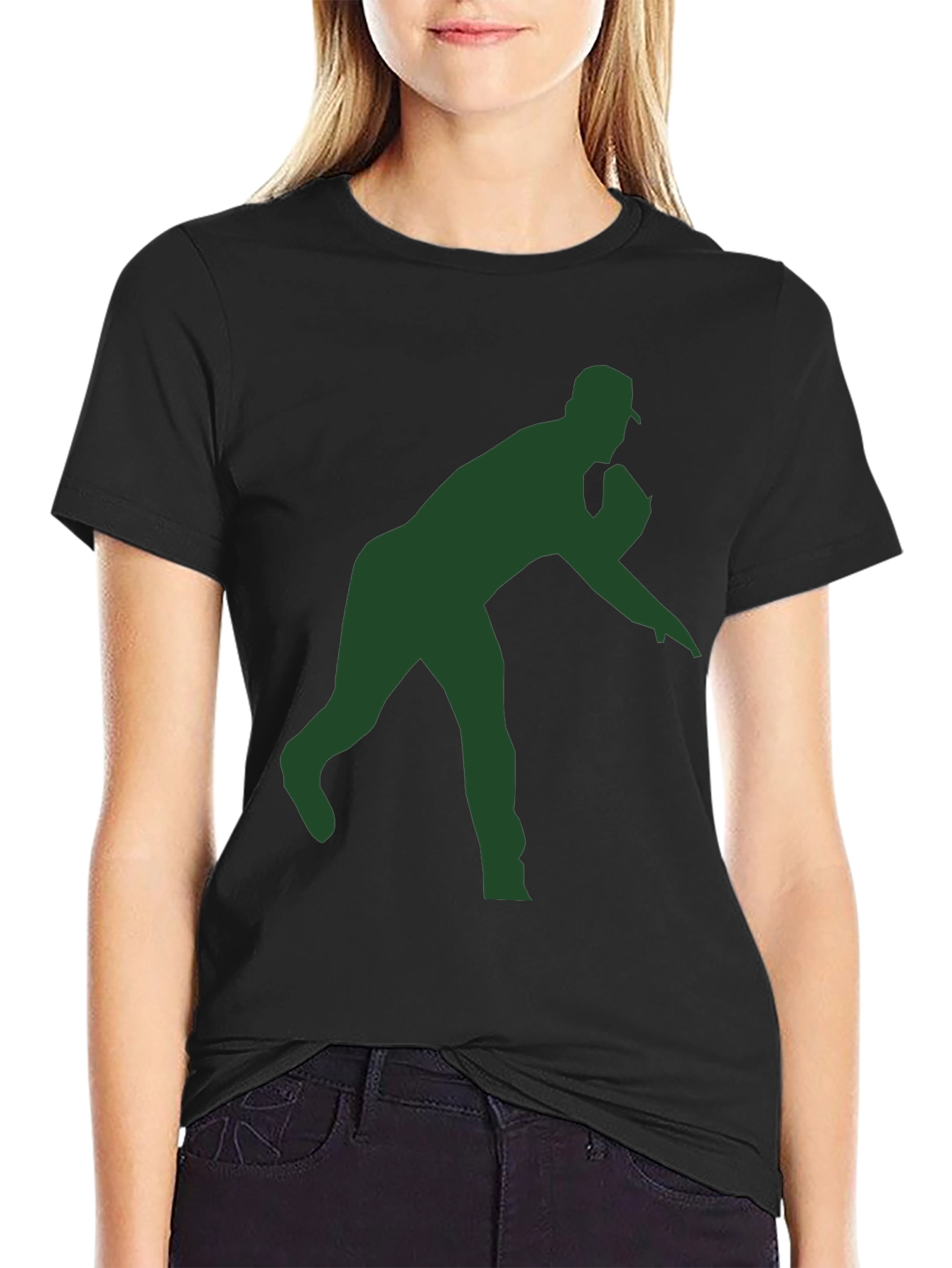 Black Baseball Pitcher Silhouette T-Shirt view 2