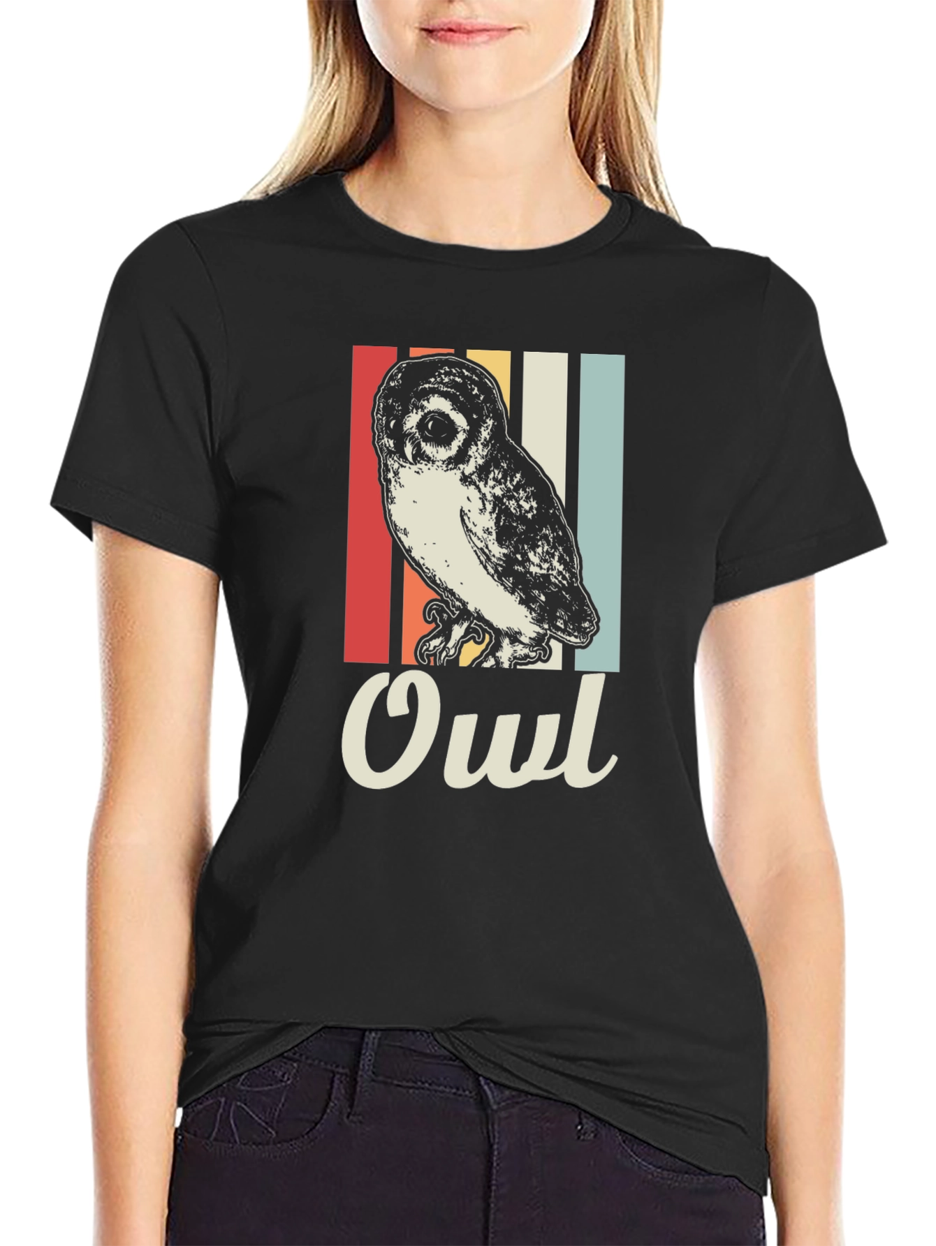 Black Retro Owl T-Shirt - Bird Lover Tee view 2