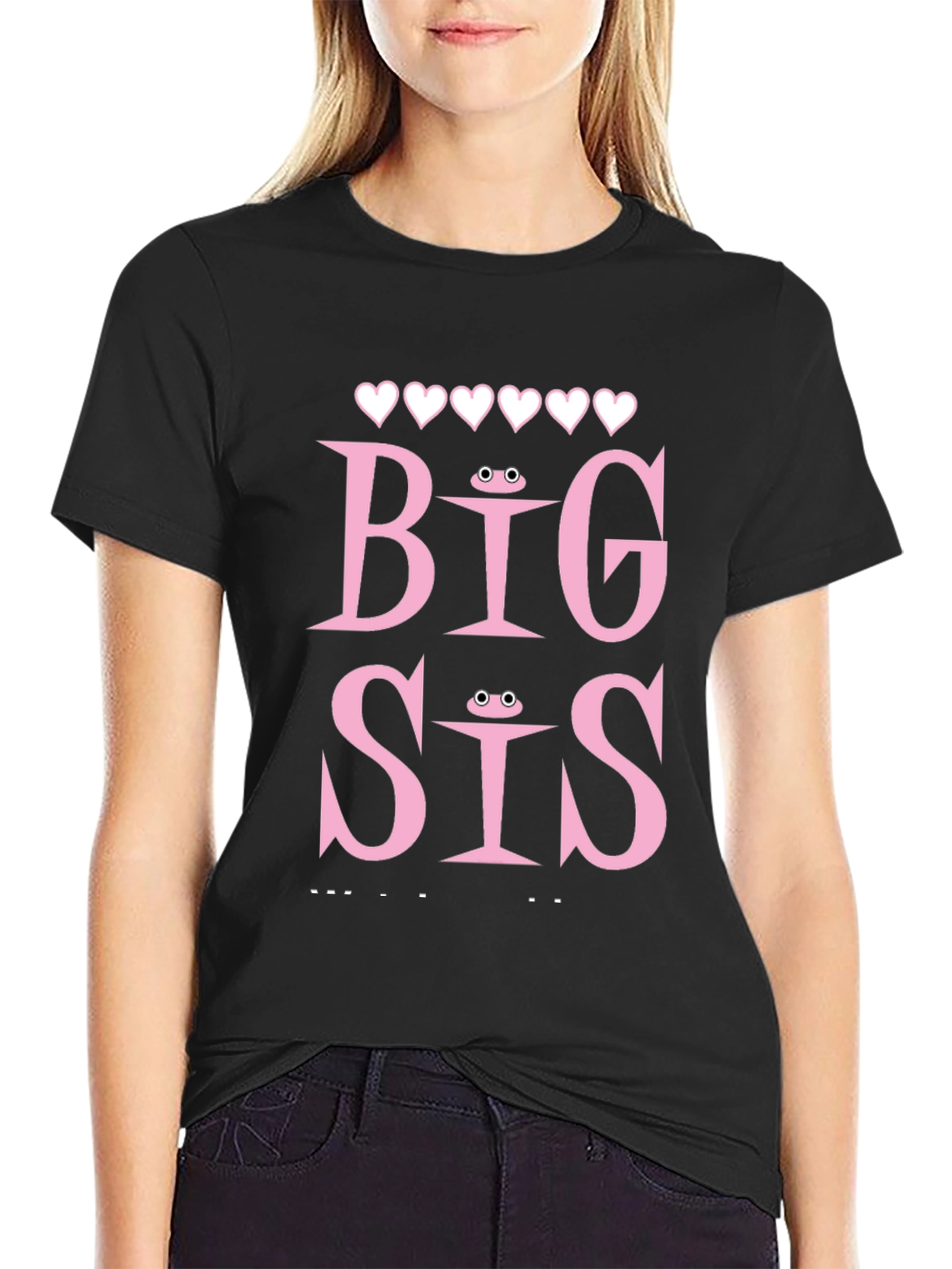 Black Big Sis T-Shirt, Frog Eye Detail view 2