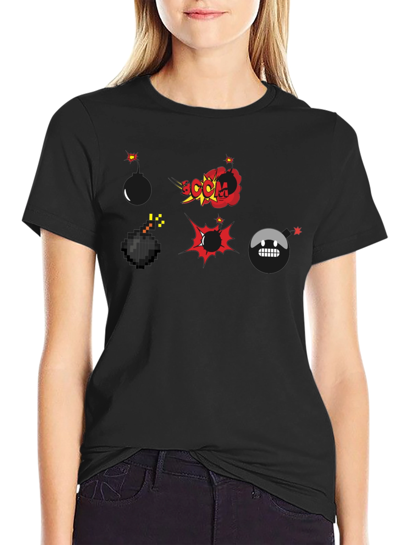 Black Cartoon Bomb Explosion Black T-Shirt view 2