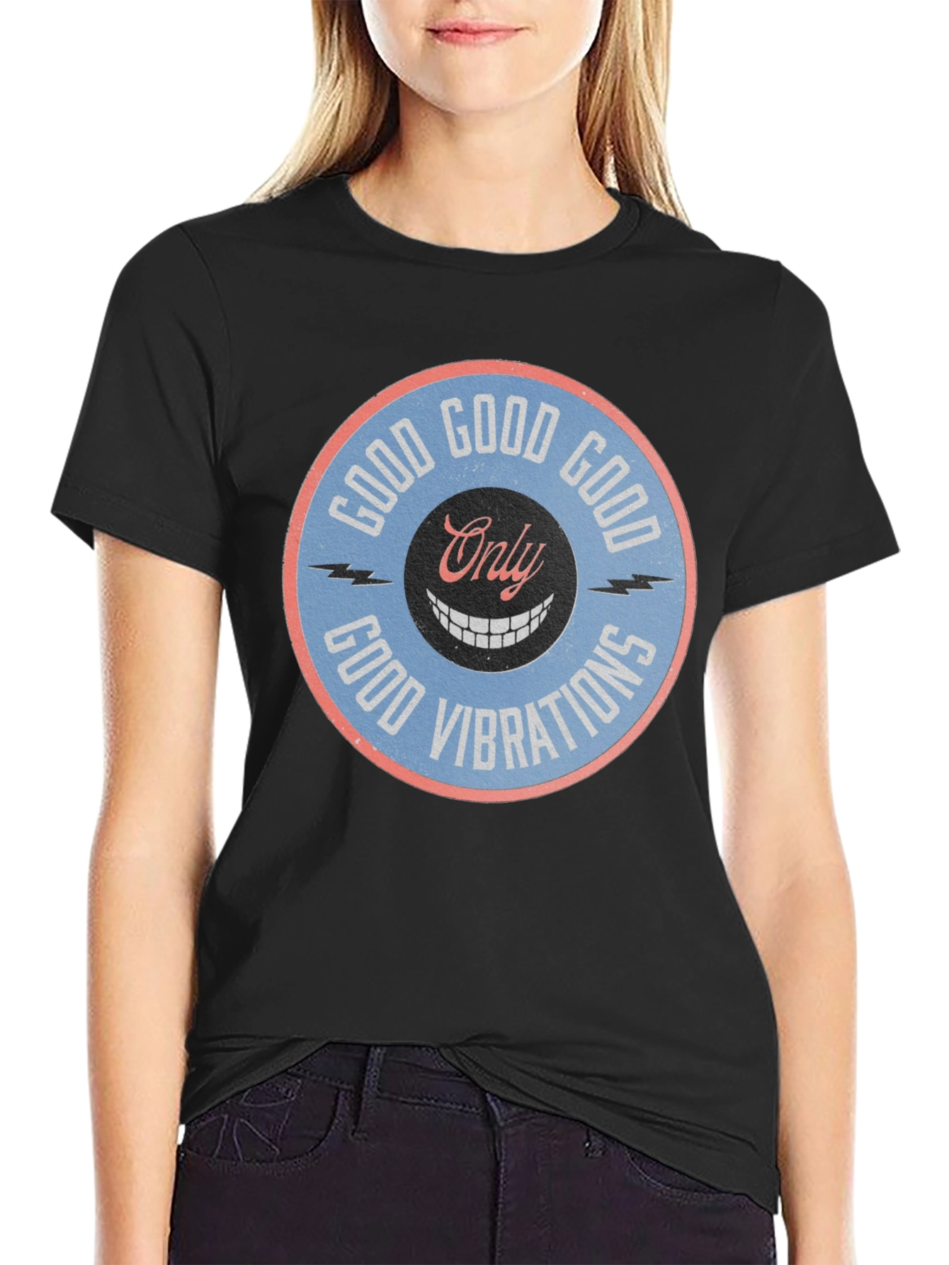 Black Good Vibrations Graphic Tee - Retro Style view 2
