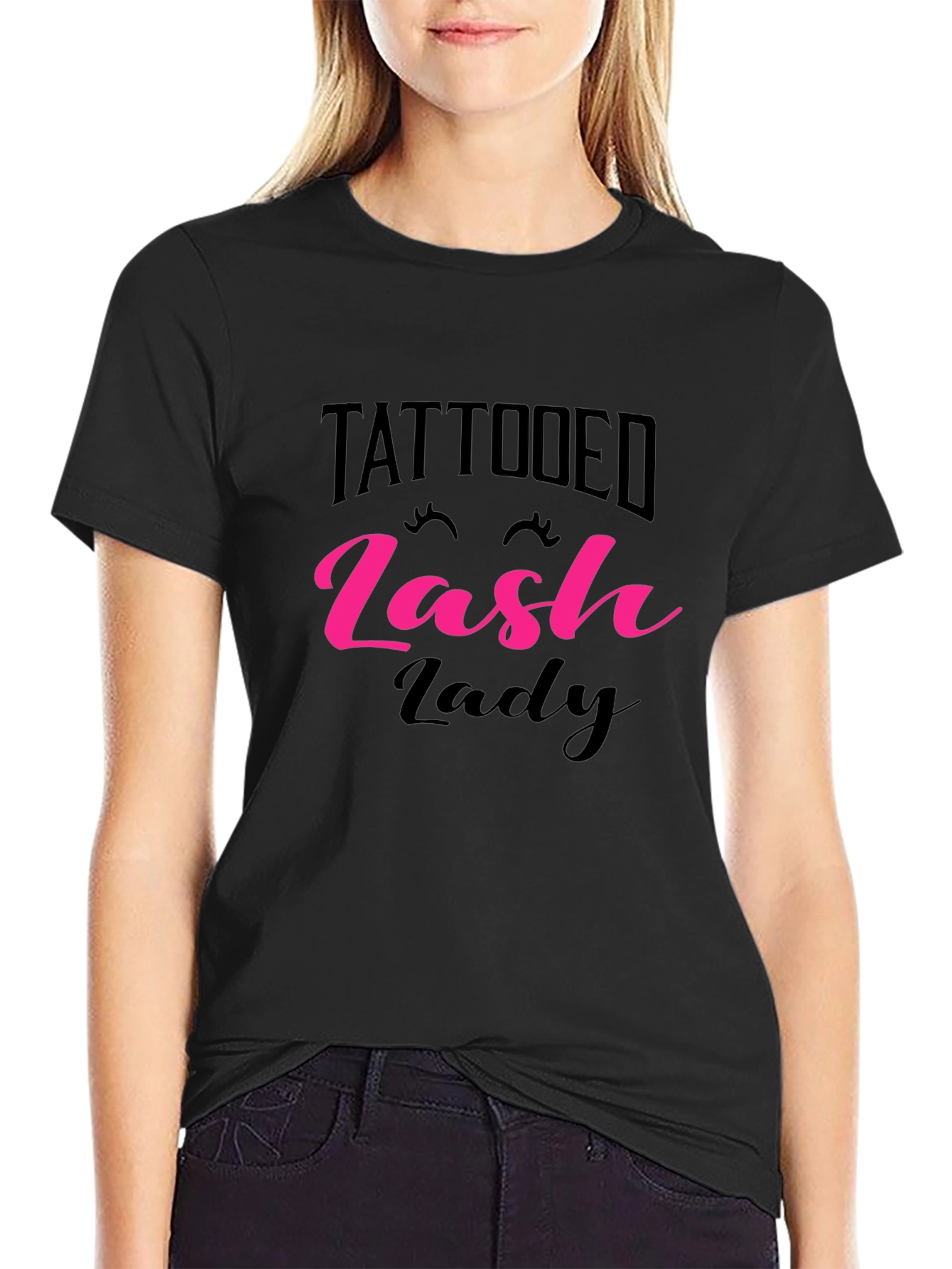 Black Tattooed Lash Lady T-Shirt - Black view 2