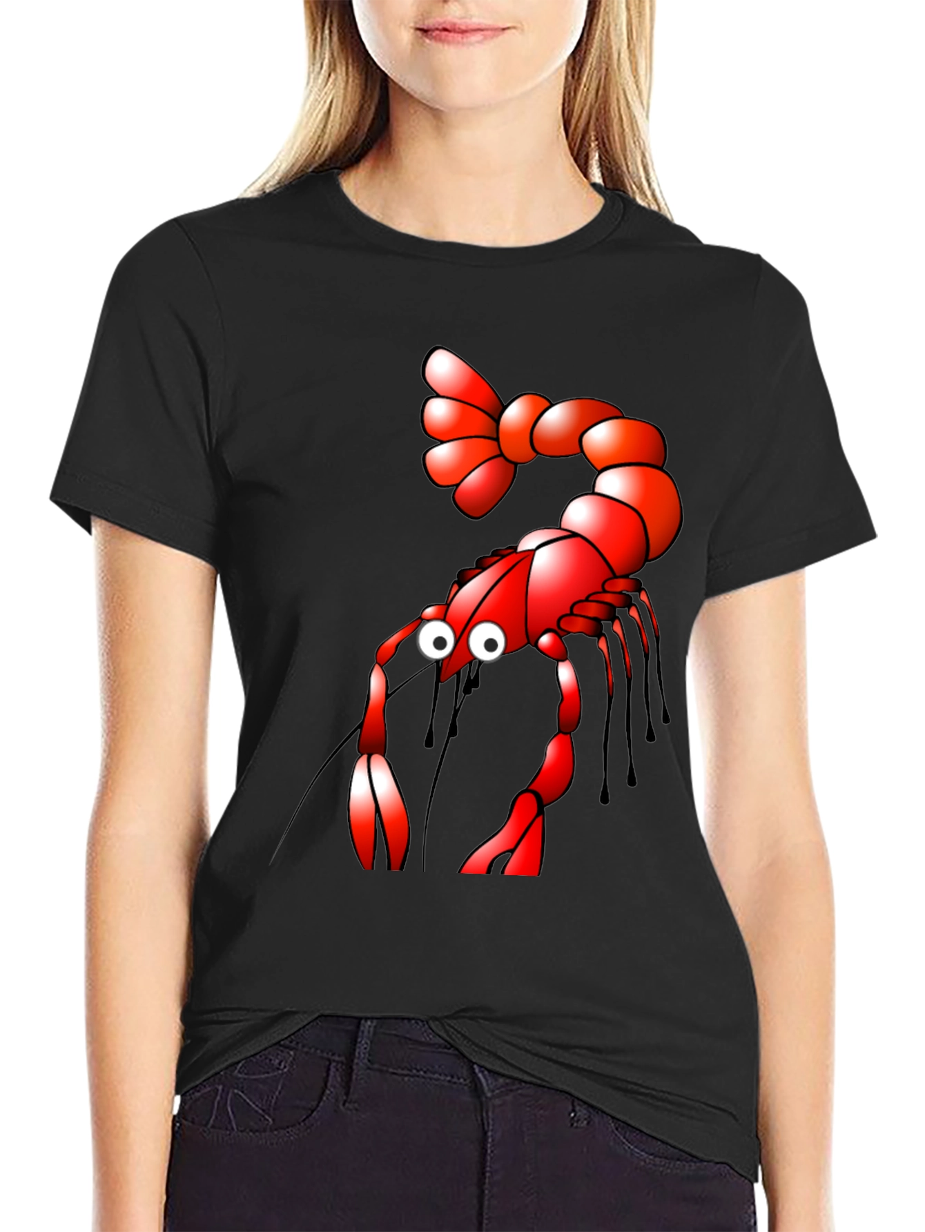 Black Shrimp Cartoon Graphic Tee - Black view 2